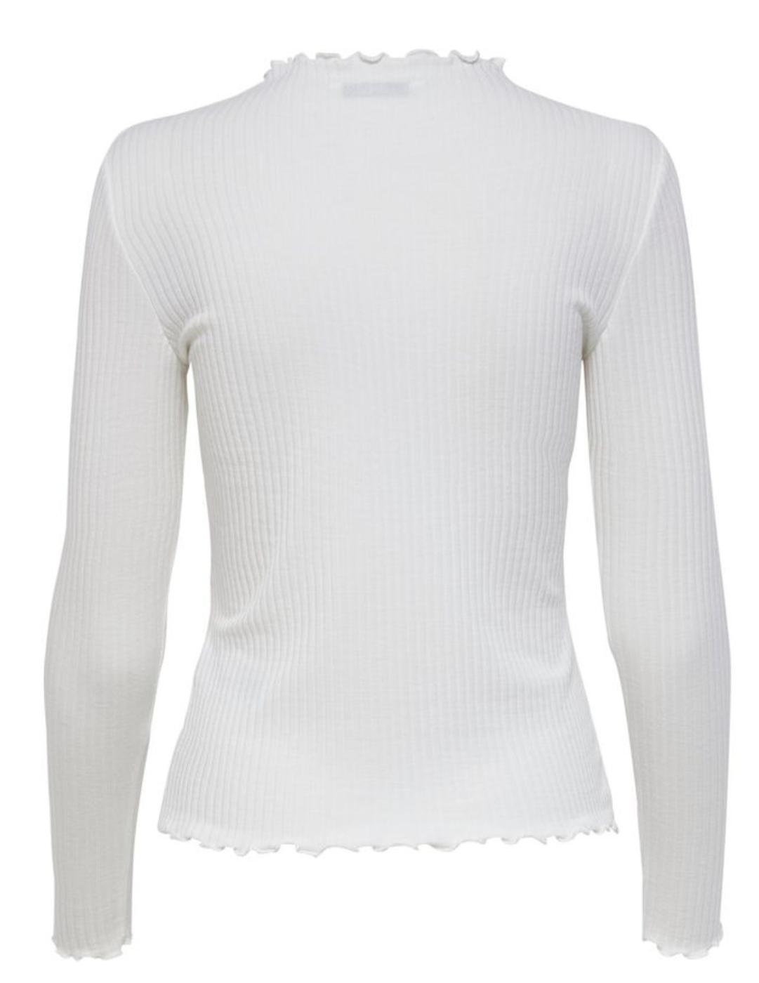 Camiseta Only Emma de canalé  blanca manga larga para mujer