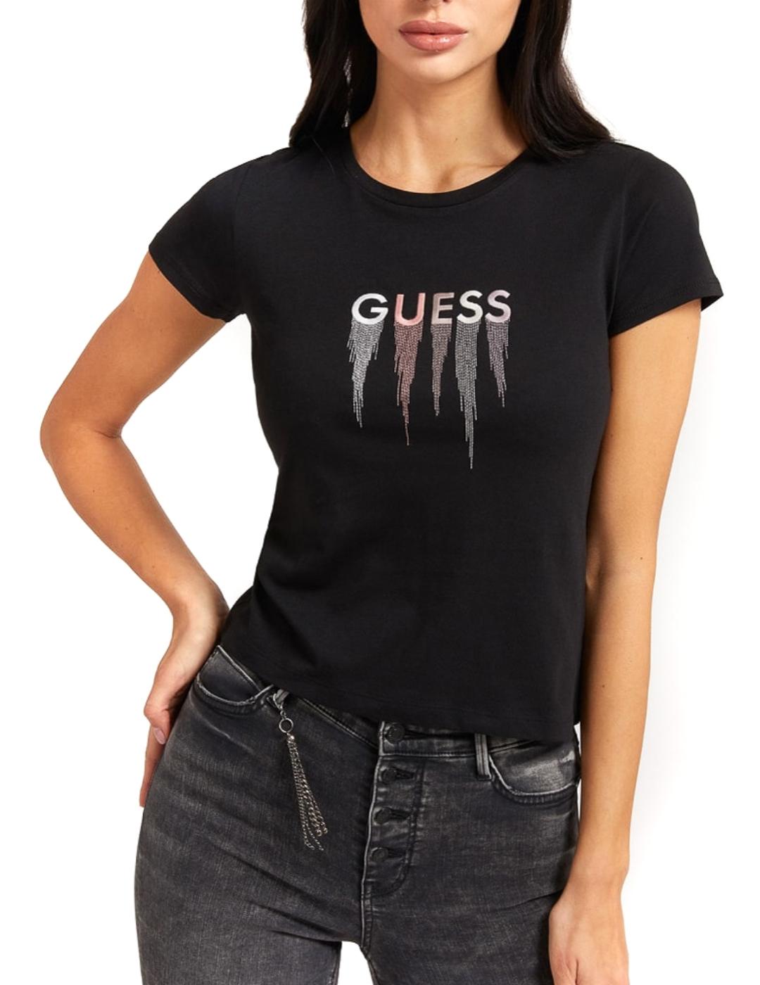 Camiseta Guess Waterfall negra para mujer-a