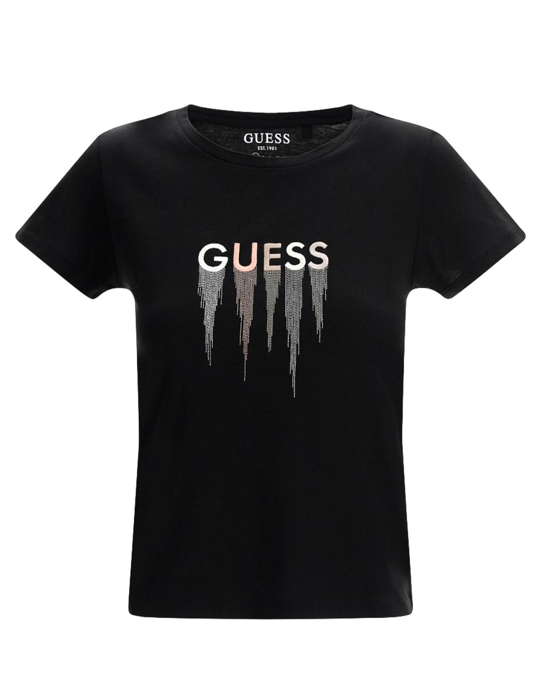 Camiseta Guess Waterfall negra para mujer-a