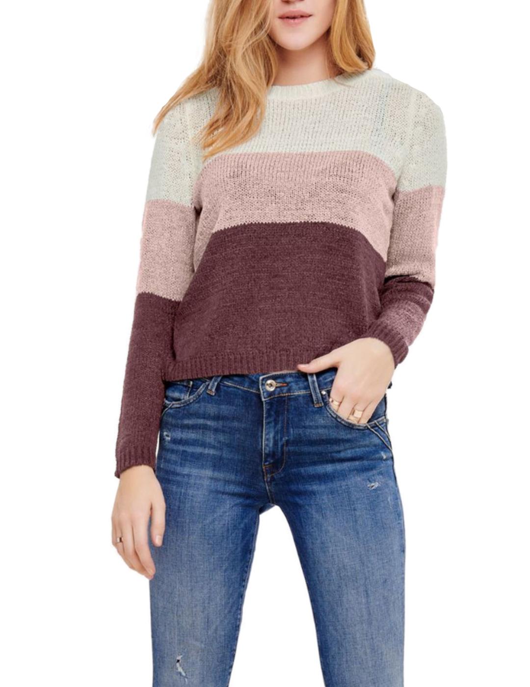 Jersey Only Geena blanco/rosa/marron mujer-a