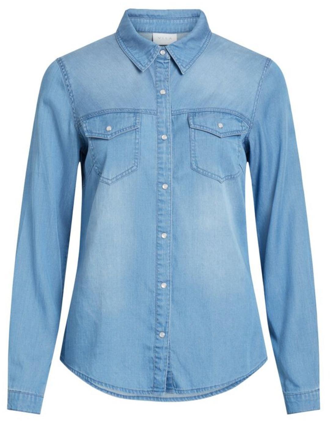 Camisa denim Vila Vibista azul medio para mujer-&