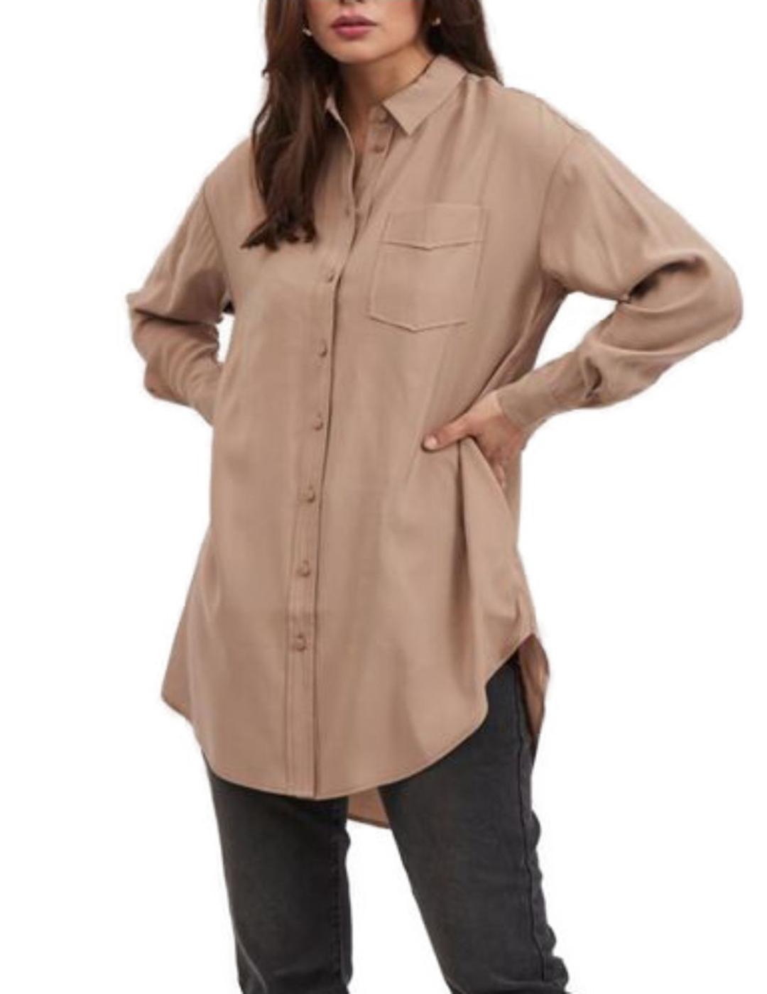 Camisa Vila Polinea oversize camel para mujer-a