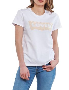 Camiseta Levis blanca-beige  para mujer -a