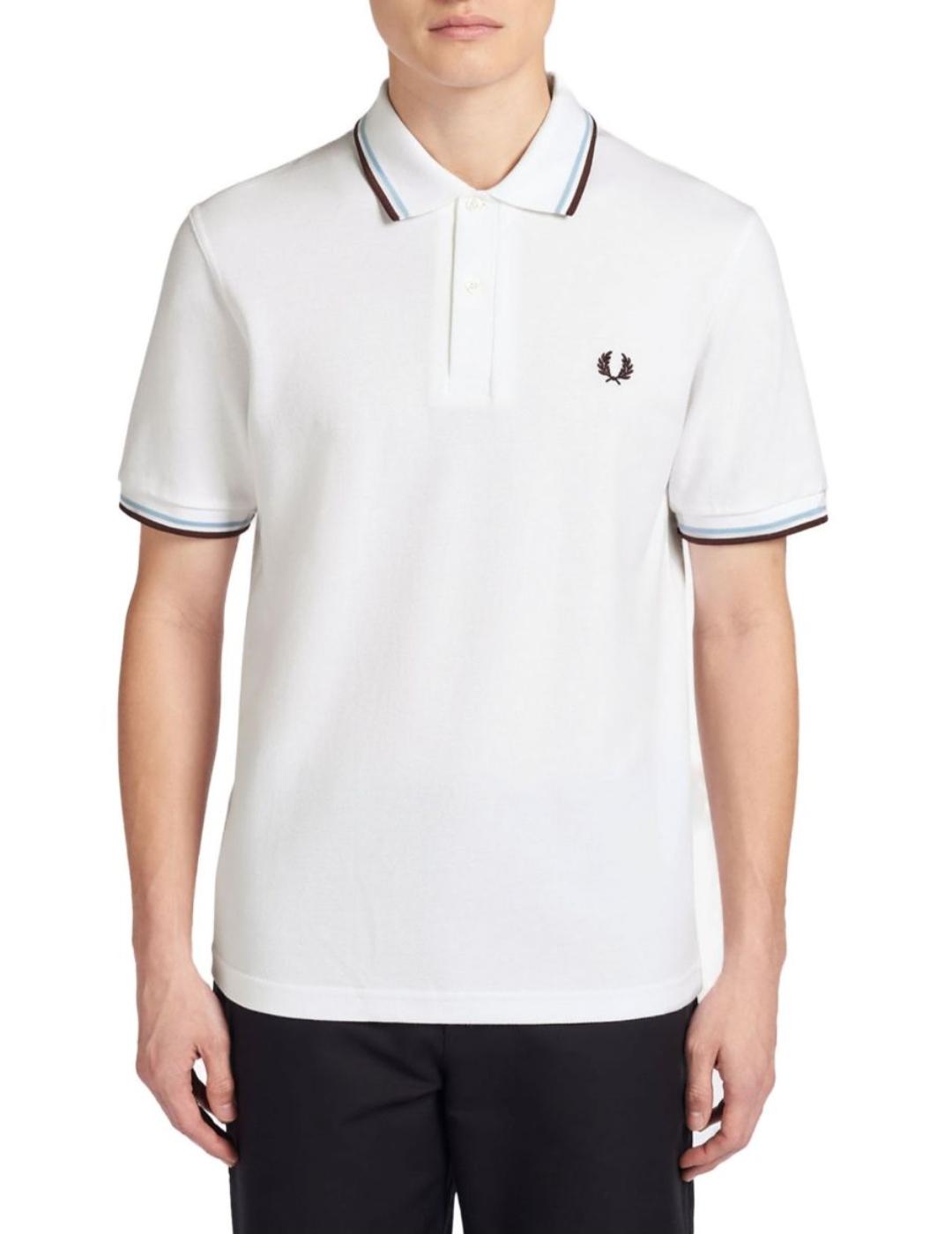 Polo Fred Perry blanco raya gran/celeste hombre -a