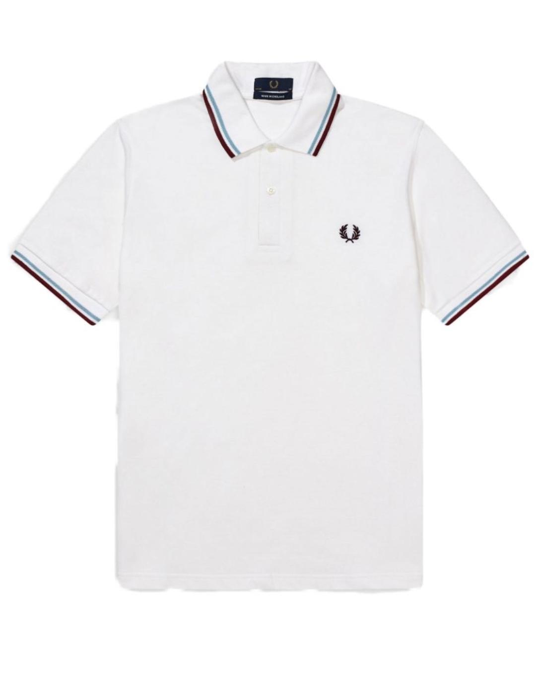 Polo Fred Perry blanco raya gran/celeste hombre -a