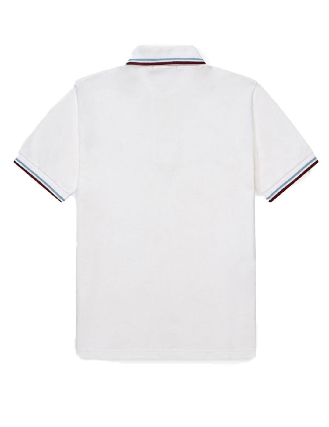 Polo Fred Perry blanco raya gran/celeste hombre -a