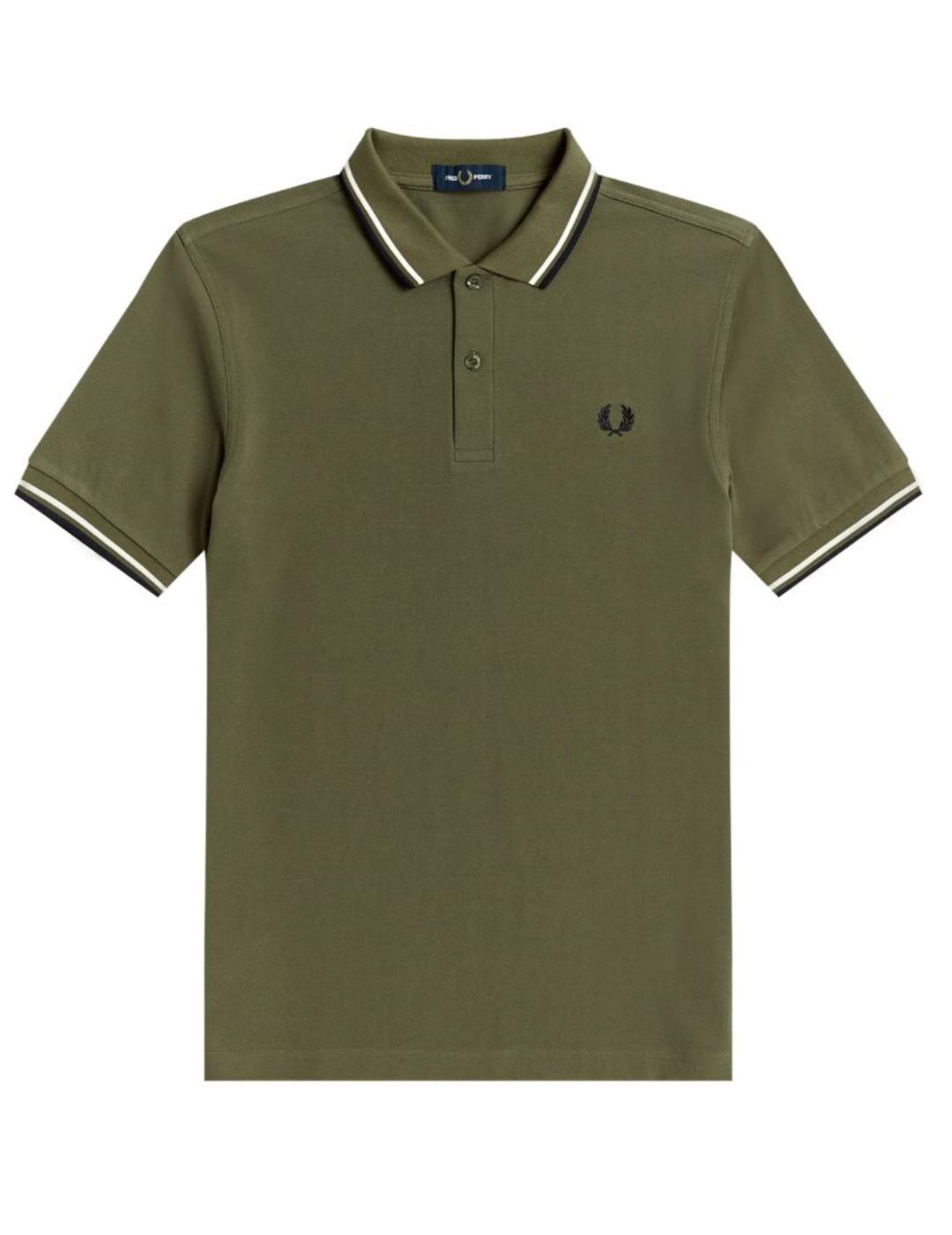 Polo Fred Perry verde raya marino/blanco hombre -a