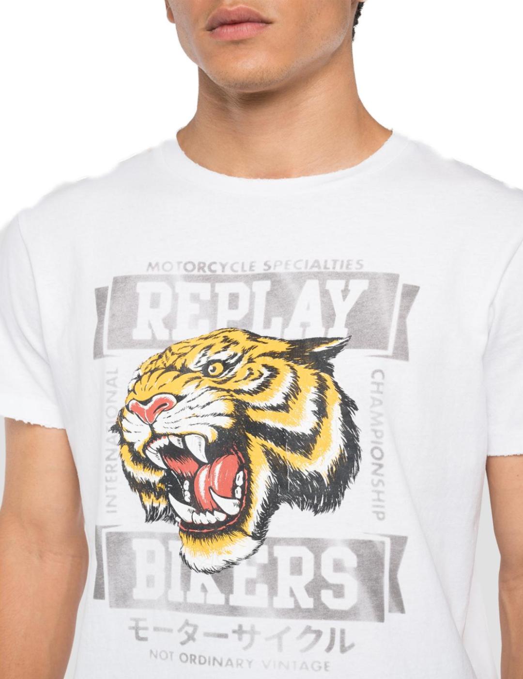 Camiseta Replay blanco tigre para hombre -a