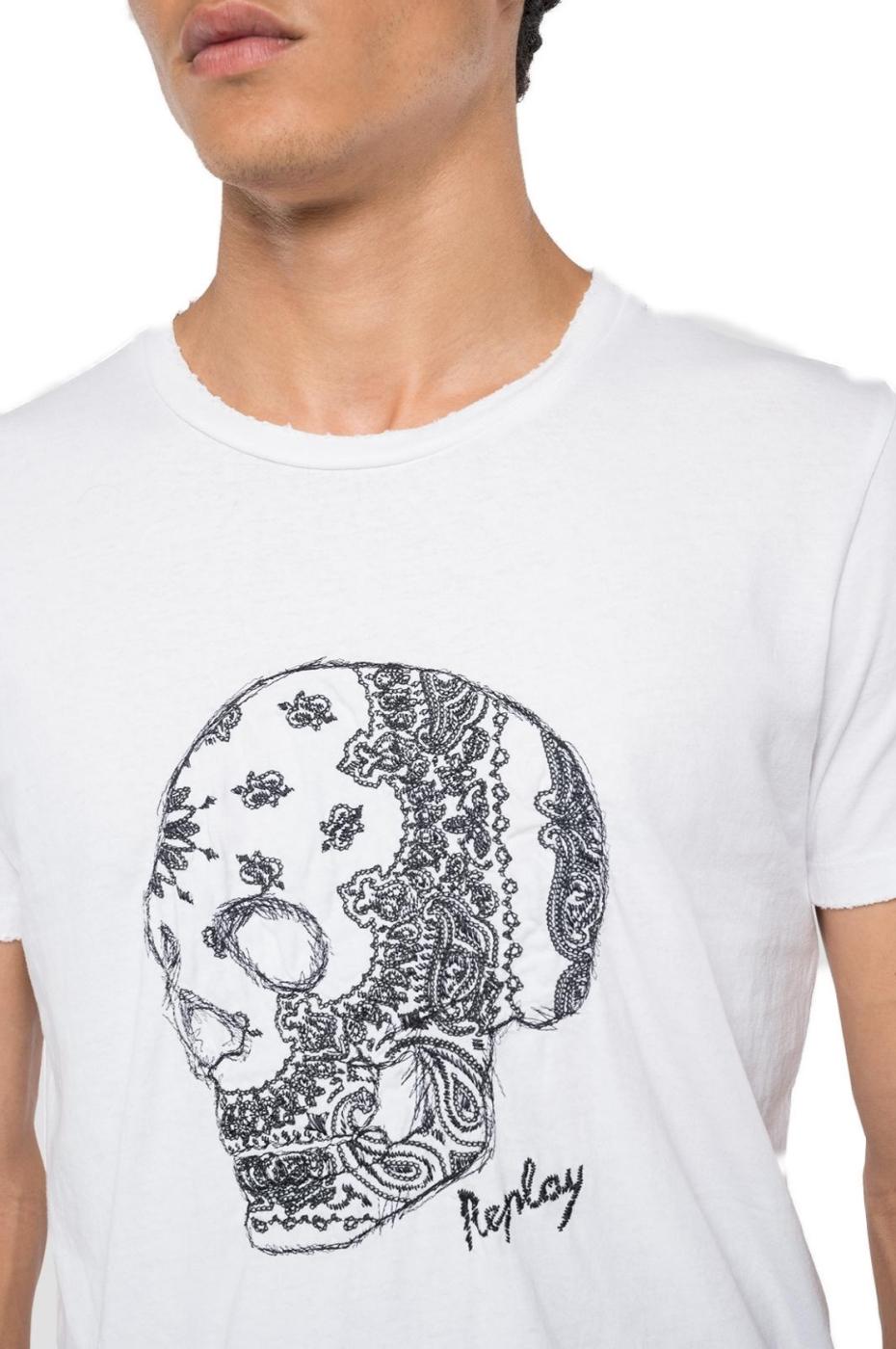 Camiseta Replay blanca calavera para hombre -a