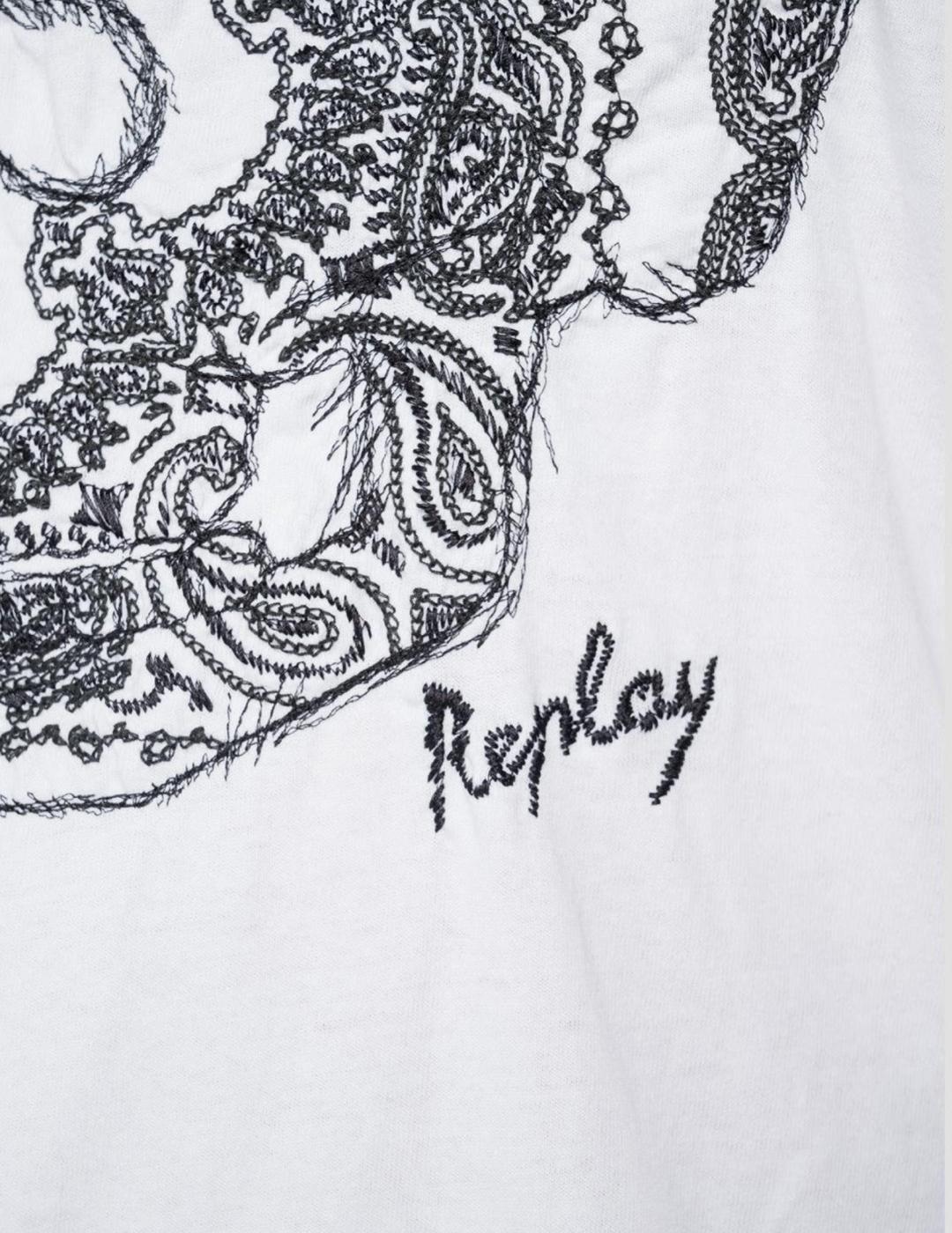 Camiseta Replay blanca calavera para hombre -a