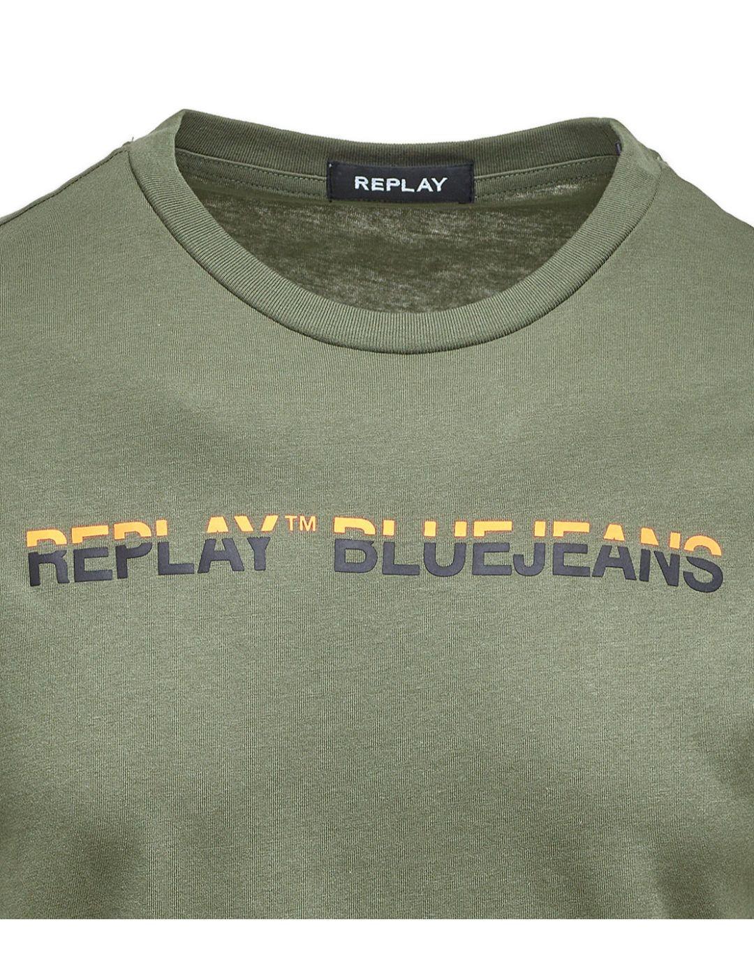 Camiseta Replay verde militar para hombre -a