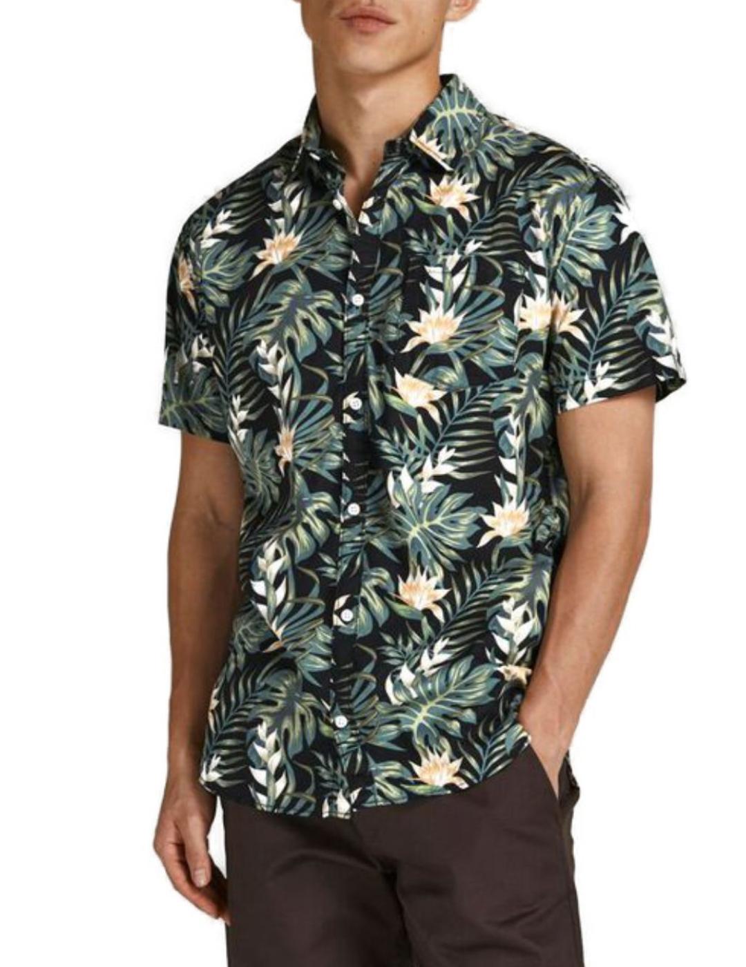 Camisa Jack&Jones Plain hawaiana negra hombre -a