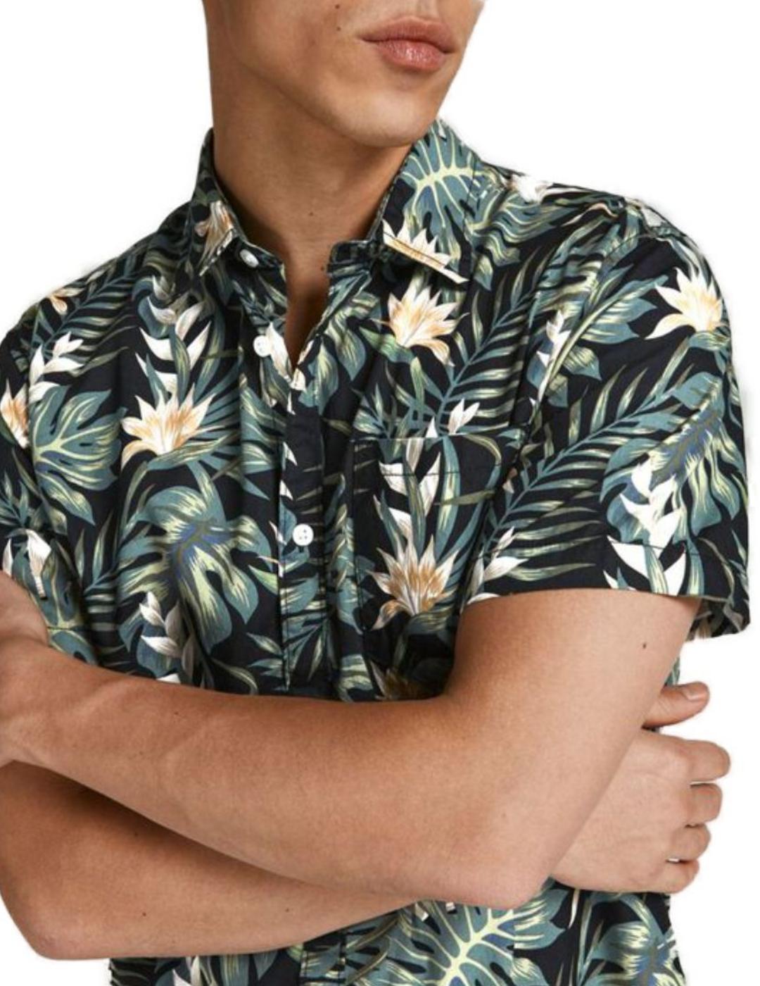 Camisa Jack&Jones Plain hawaiana negra hombre -a