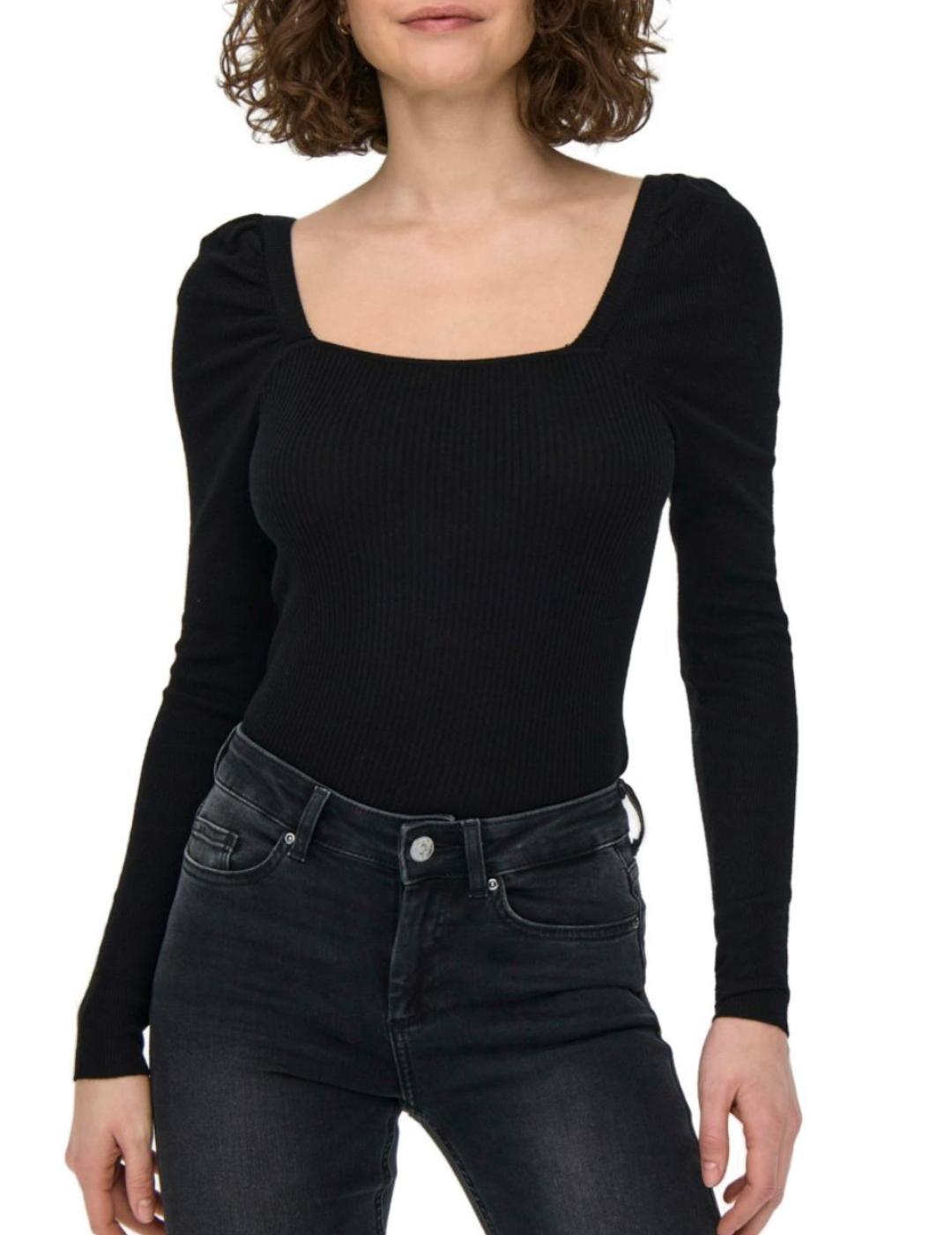 Jersey Only Agate acanalado negro para mujer-a