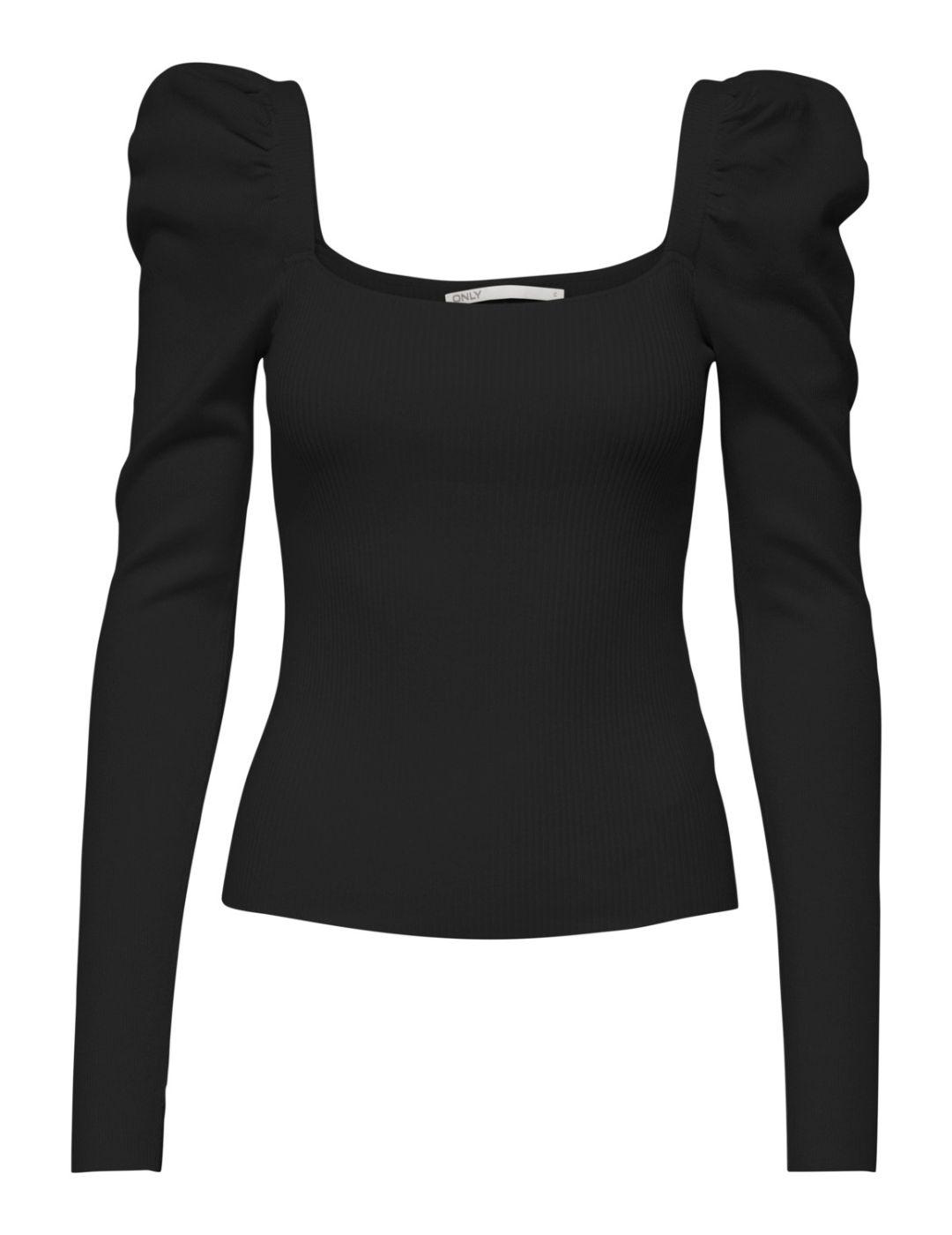 Jersey Only Agate acanalado negro para mujer-a