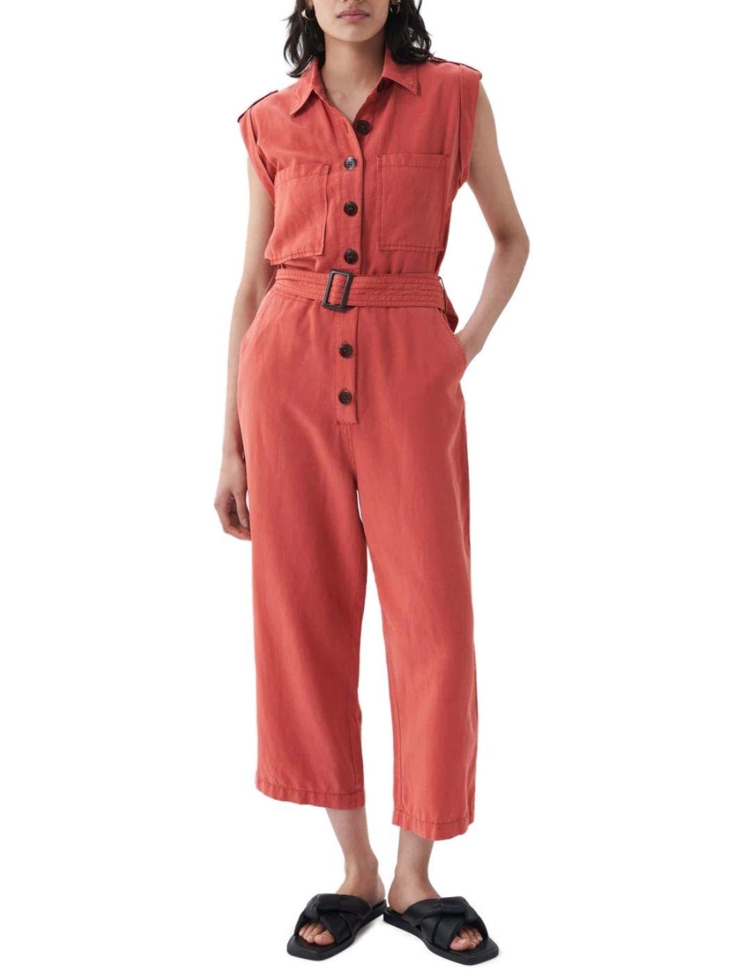 Mono Salsa de tencel con cinturón teja de mujer-a