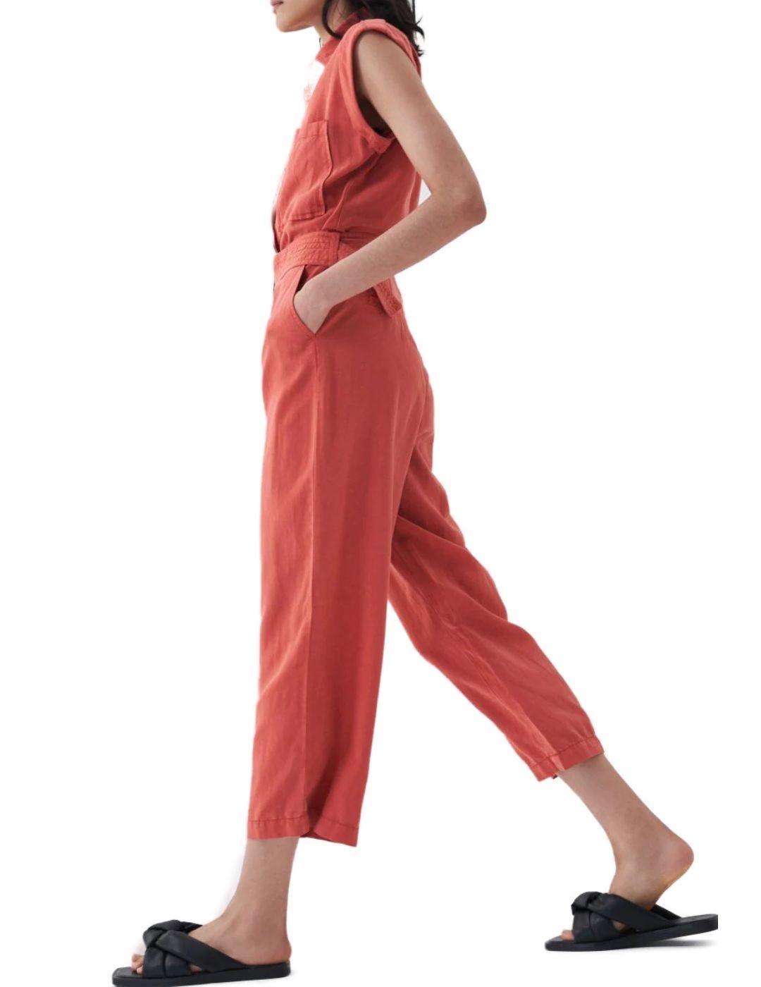 Mono Salsa de tencel con cinturón teja de mujer-a