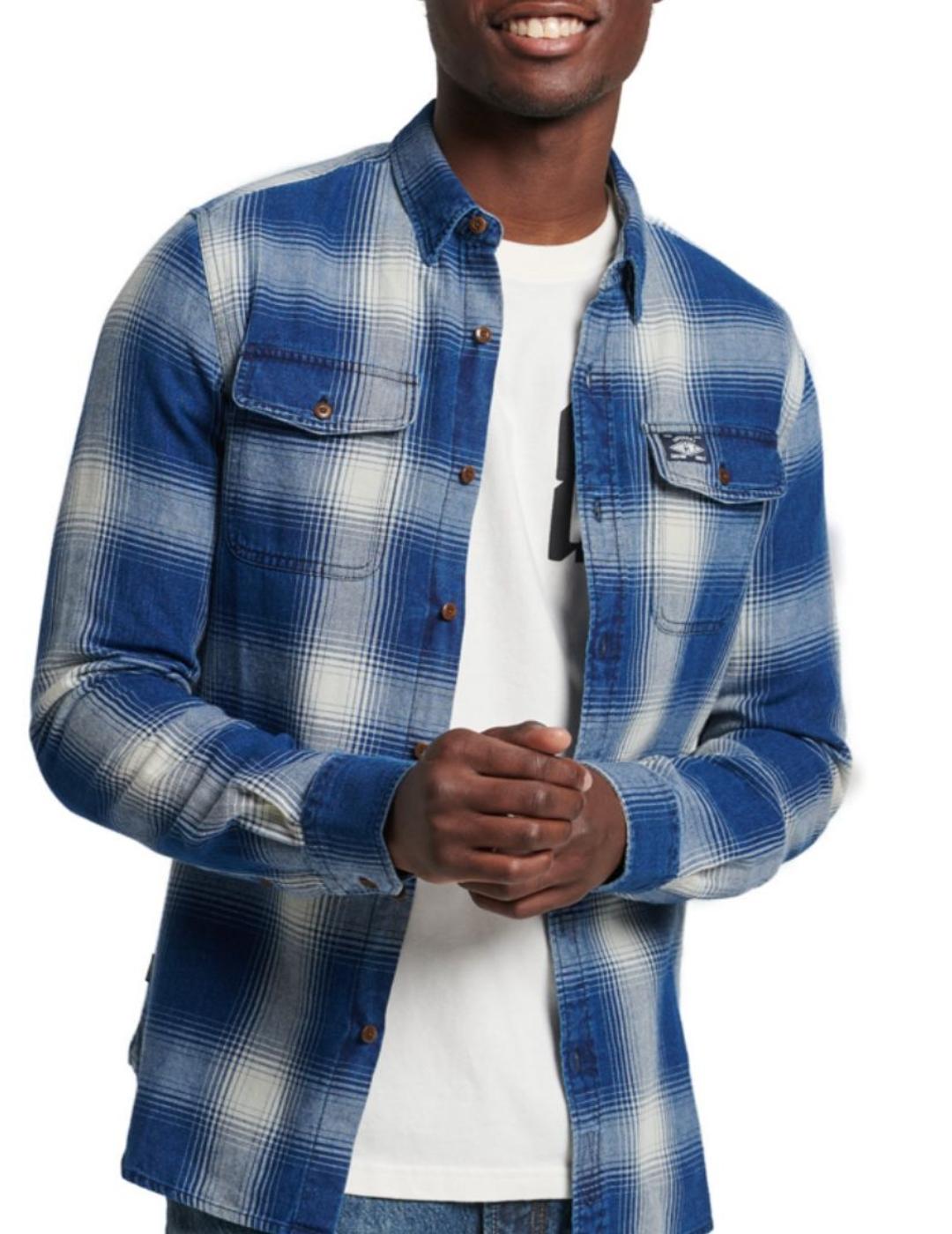 Camisa Superdry cuadros azul para hombre -a