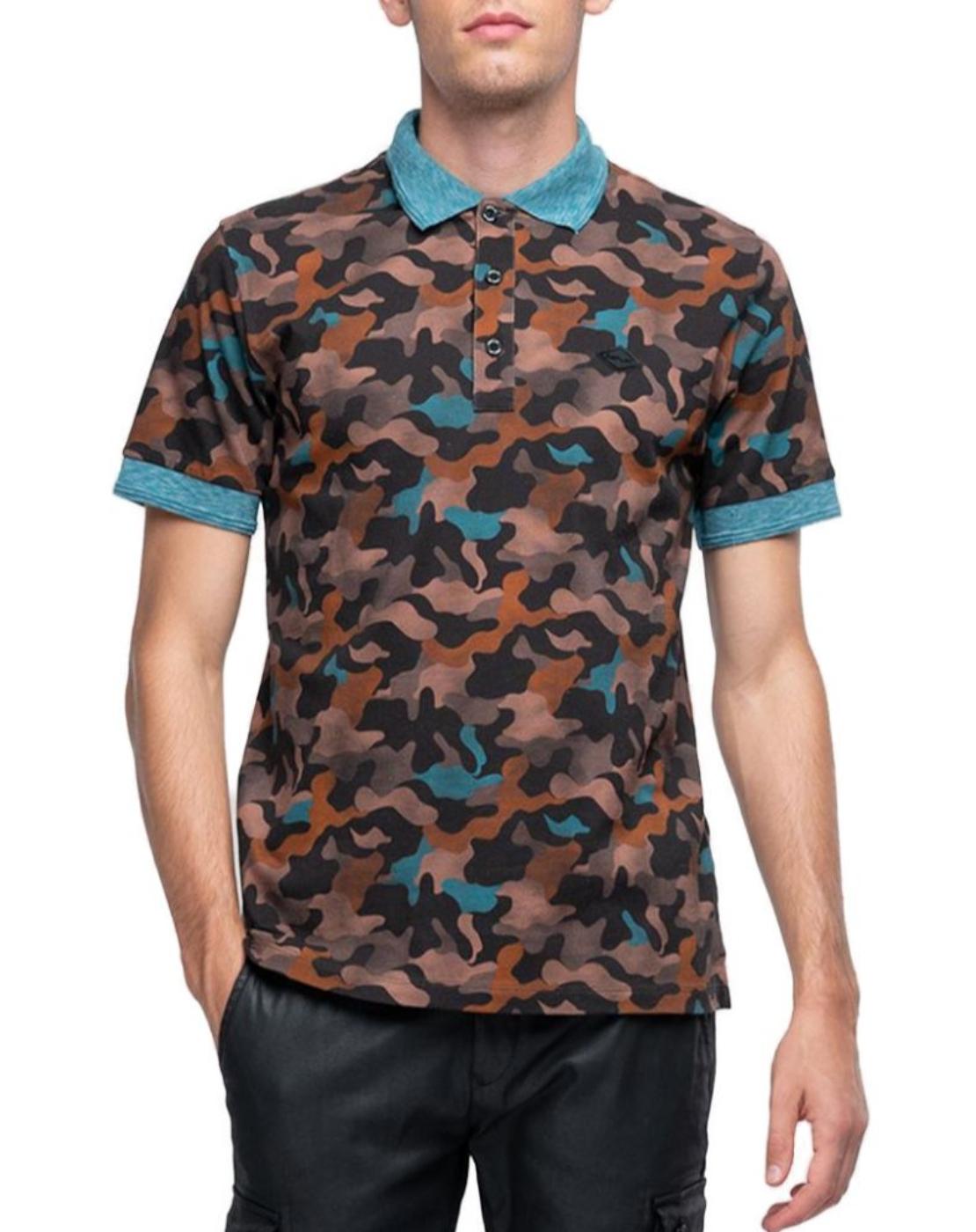 Polo Replay militar marrón y azul para hombre -a