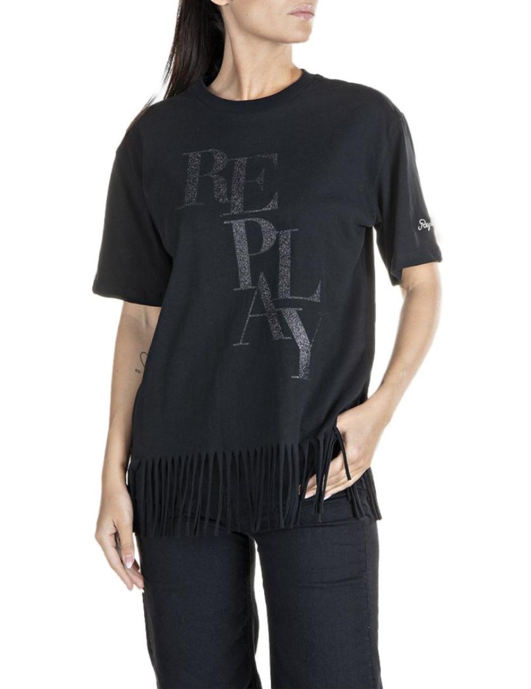 Camiseta Replay negra con brillos de mujer -a