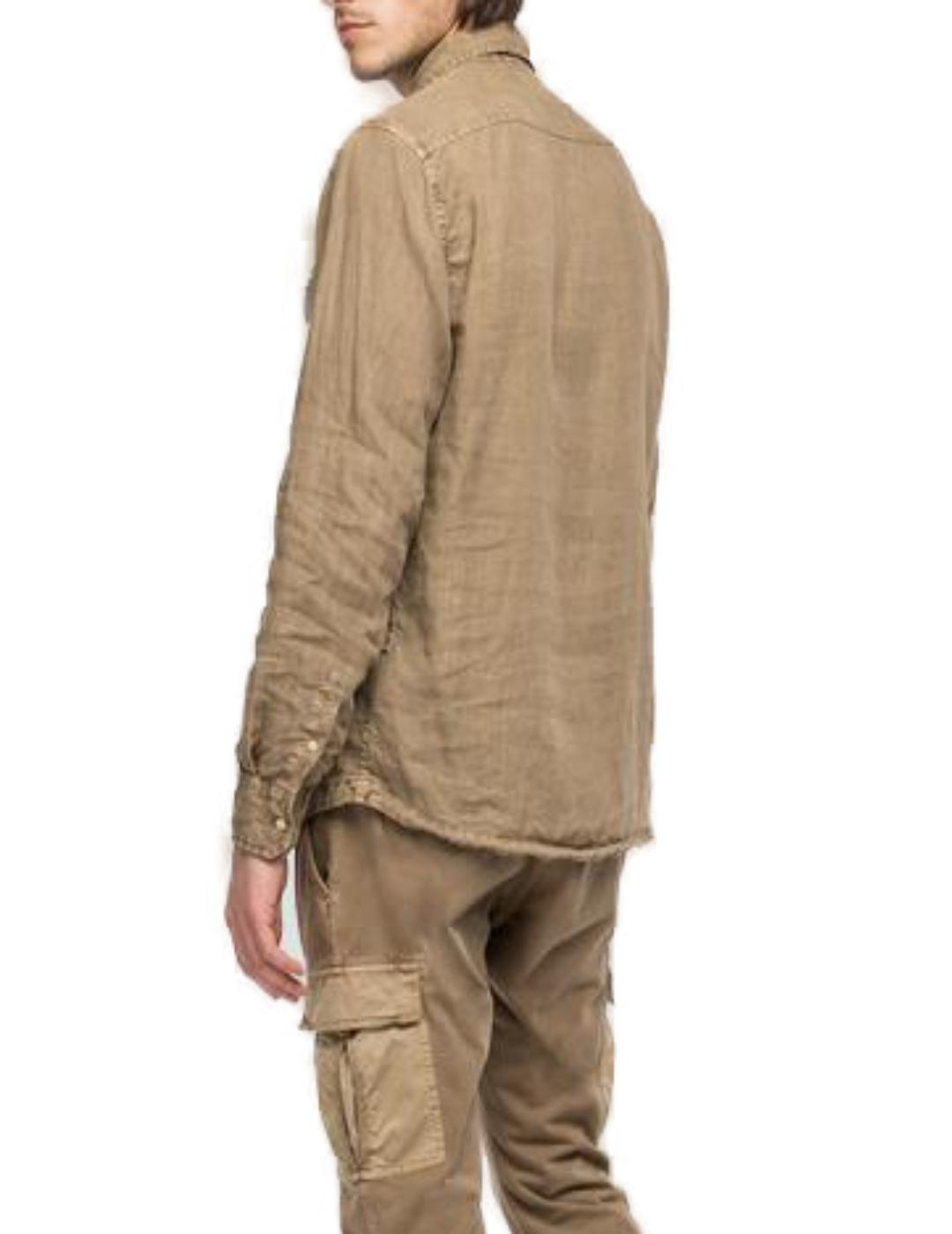 Camisa Replay marrón lino para hombre -a