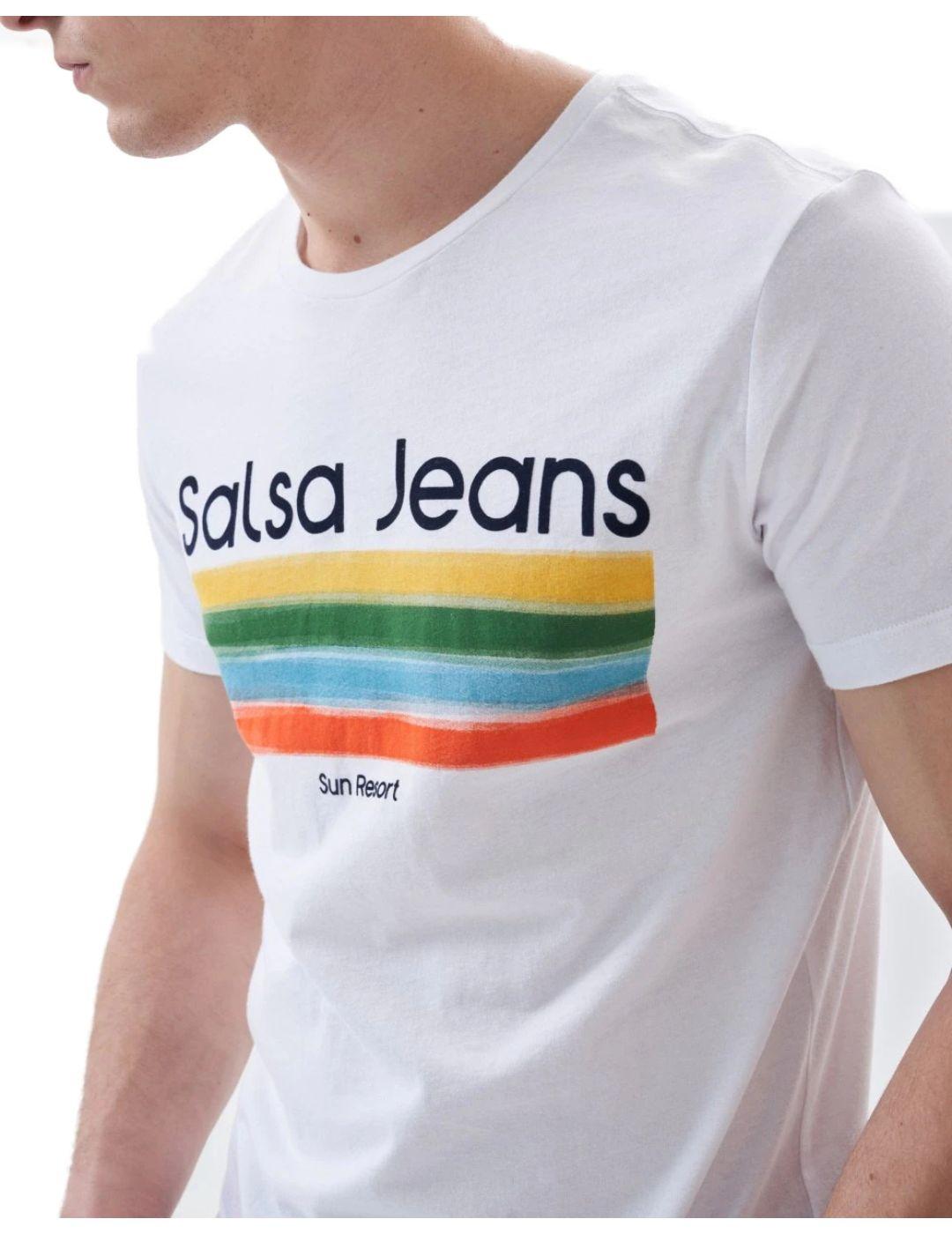 Camiseta Salsa branding blanca colores de hombre-a
