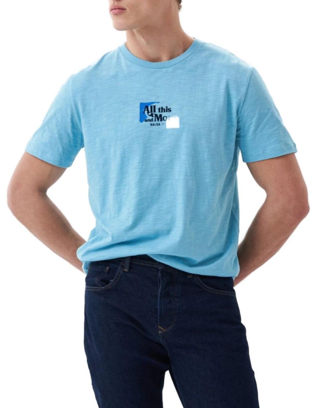 Camiseta Salsa con gráfico celeste de hombre-a