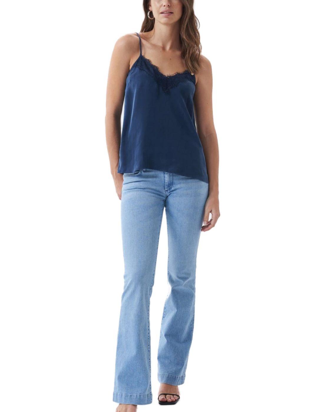 Top lencero Salsa de tirantes azul para mujer -a