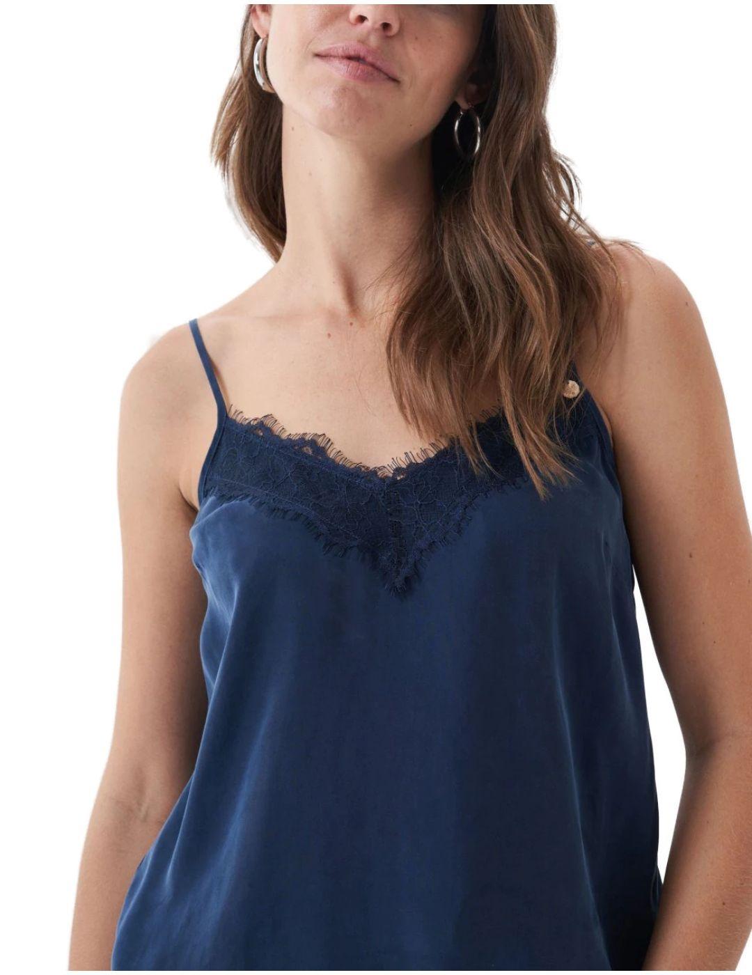 Top lencero Salsa de tirantes azul para mujer -a