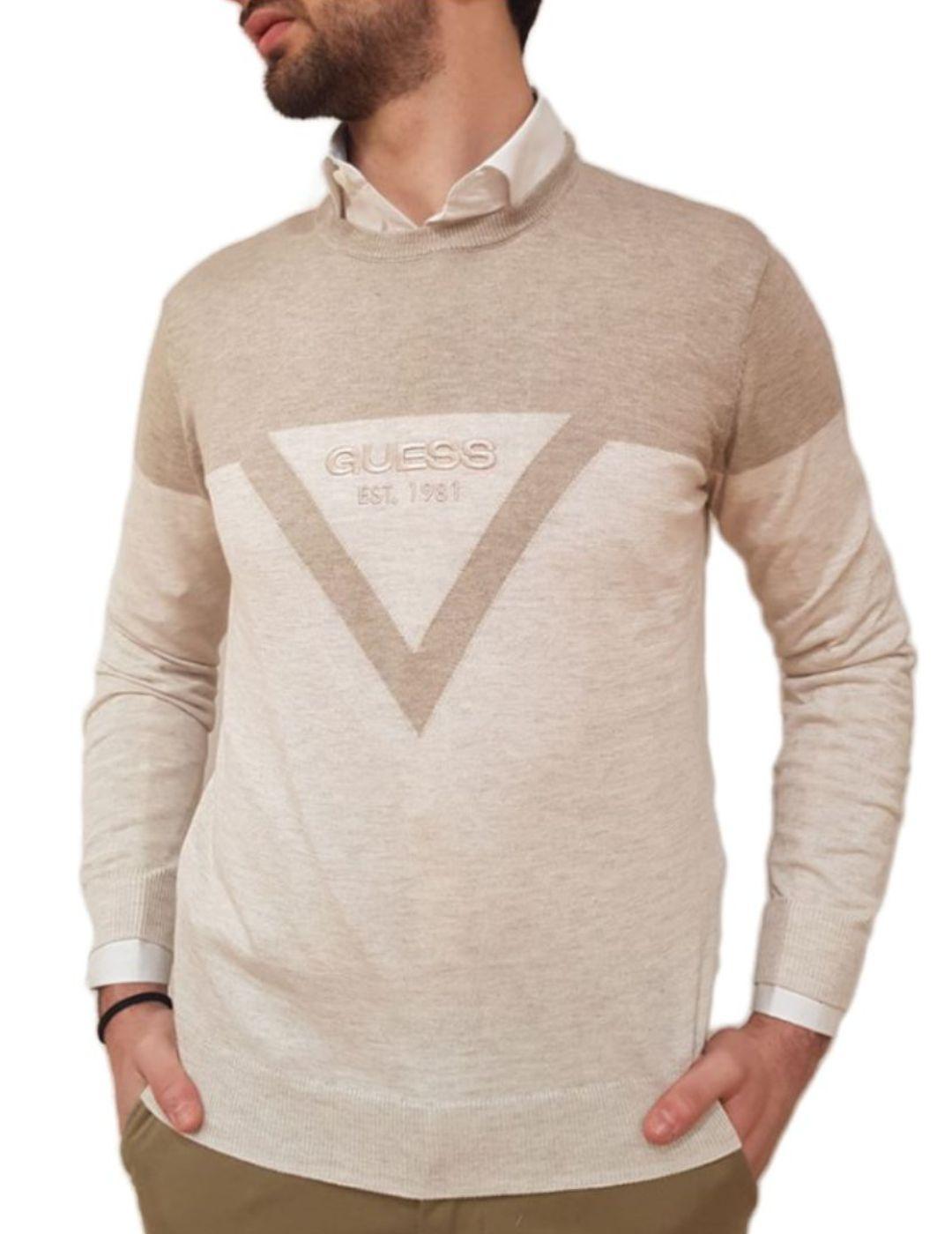 Jersey Guess Neil colorblock beige para hombre -a