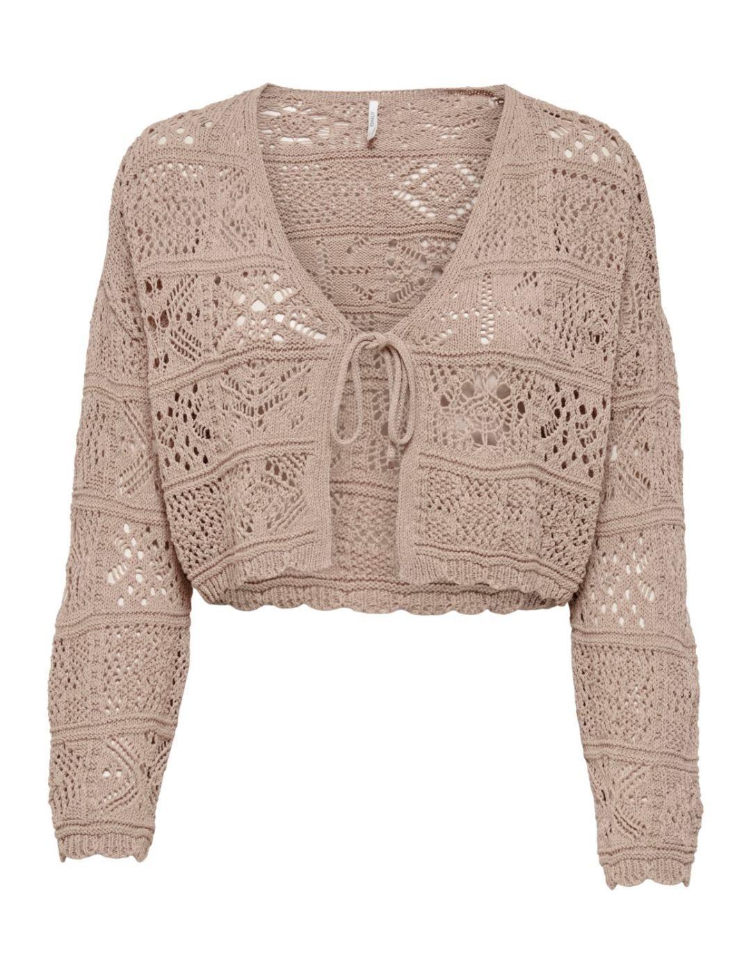 Cardigan Only Beach de crochet beige para mujer -b