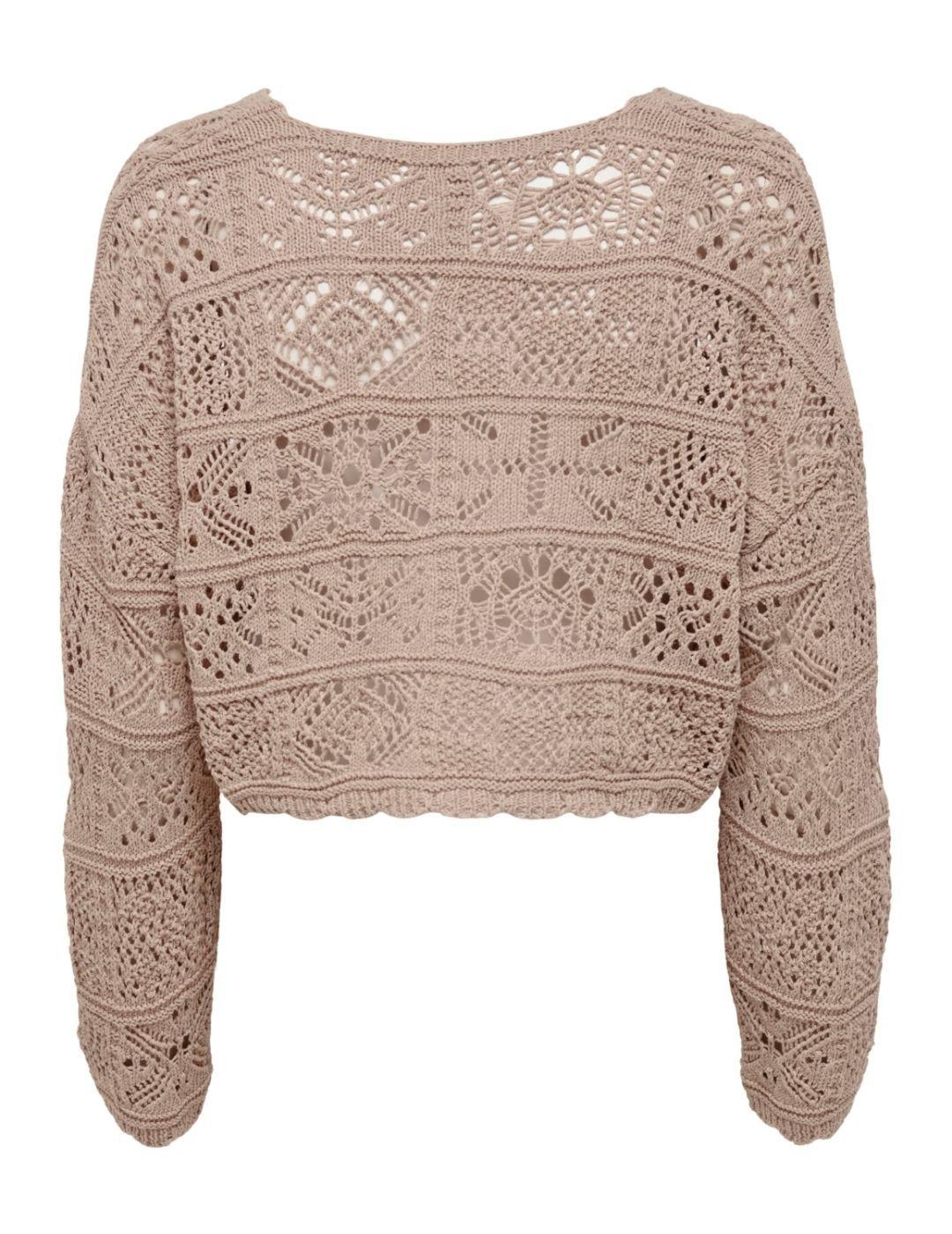 Cardigan Only Beach de crochet beige para mujer -b