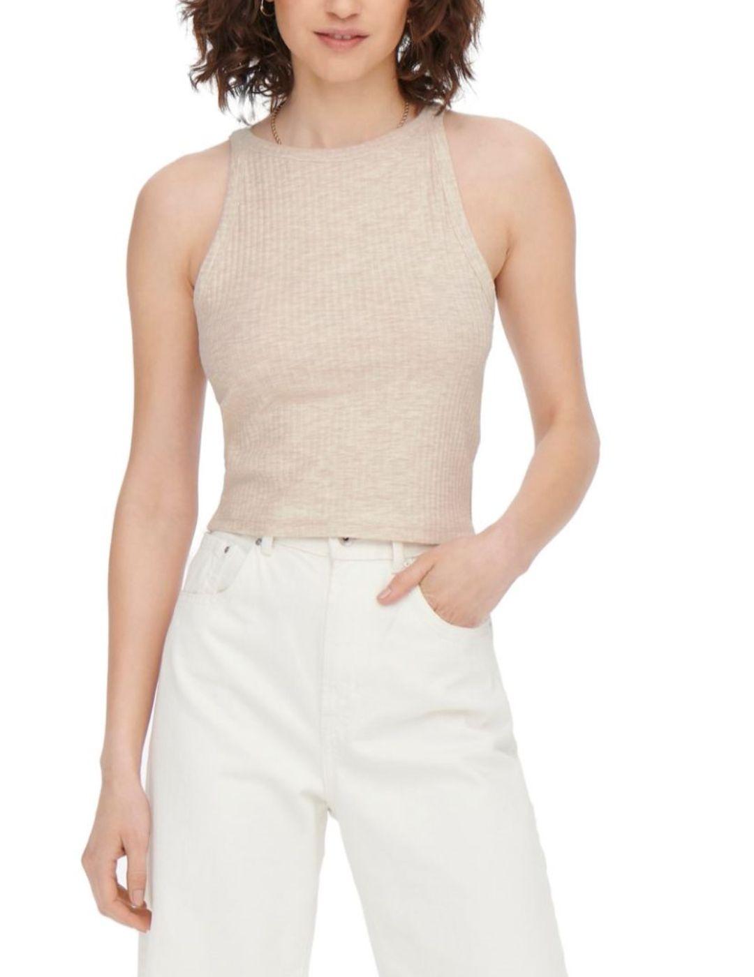 Top corto Only de tirantes beige para mujer- a