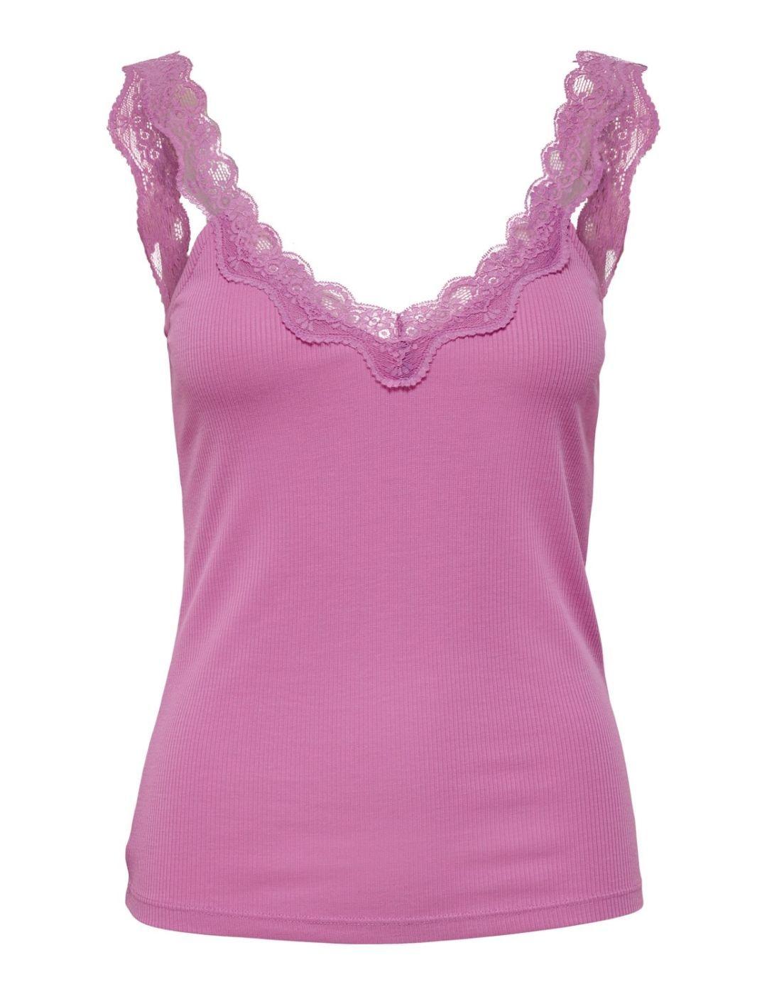 Top Only Cassey con encaje rosa para mujer- a