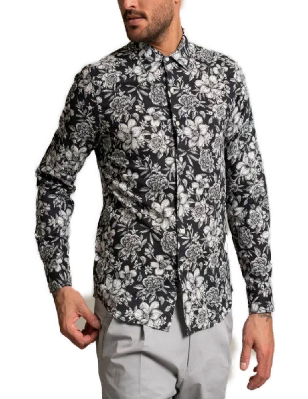 Camisa Replay hawaiana negra para hombre -a