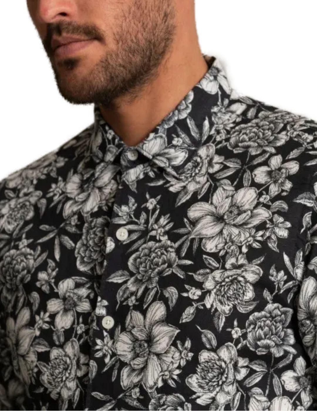 Camisa Replay hawaiana negra para hombre -a