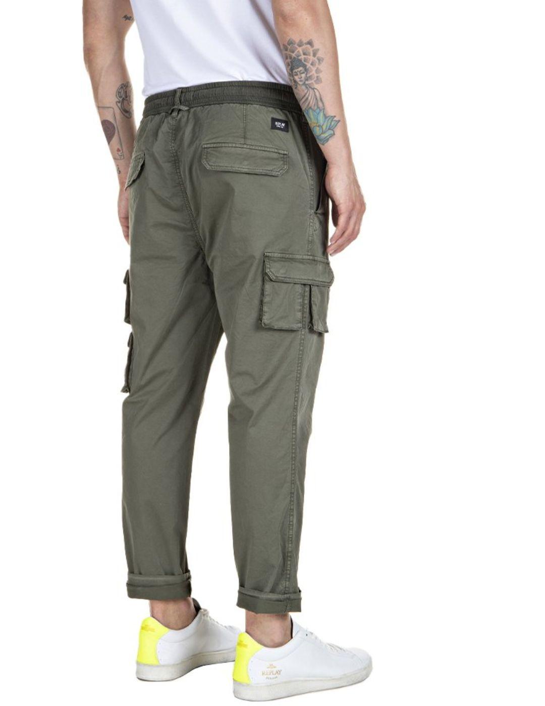 Pantalón Replay cargo verde para hombre-a