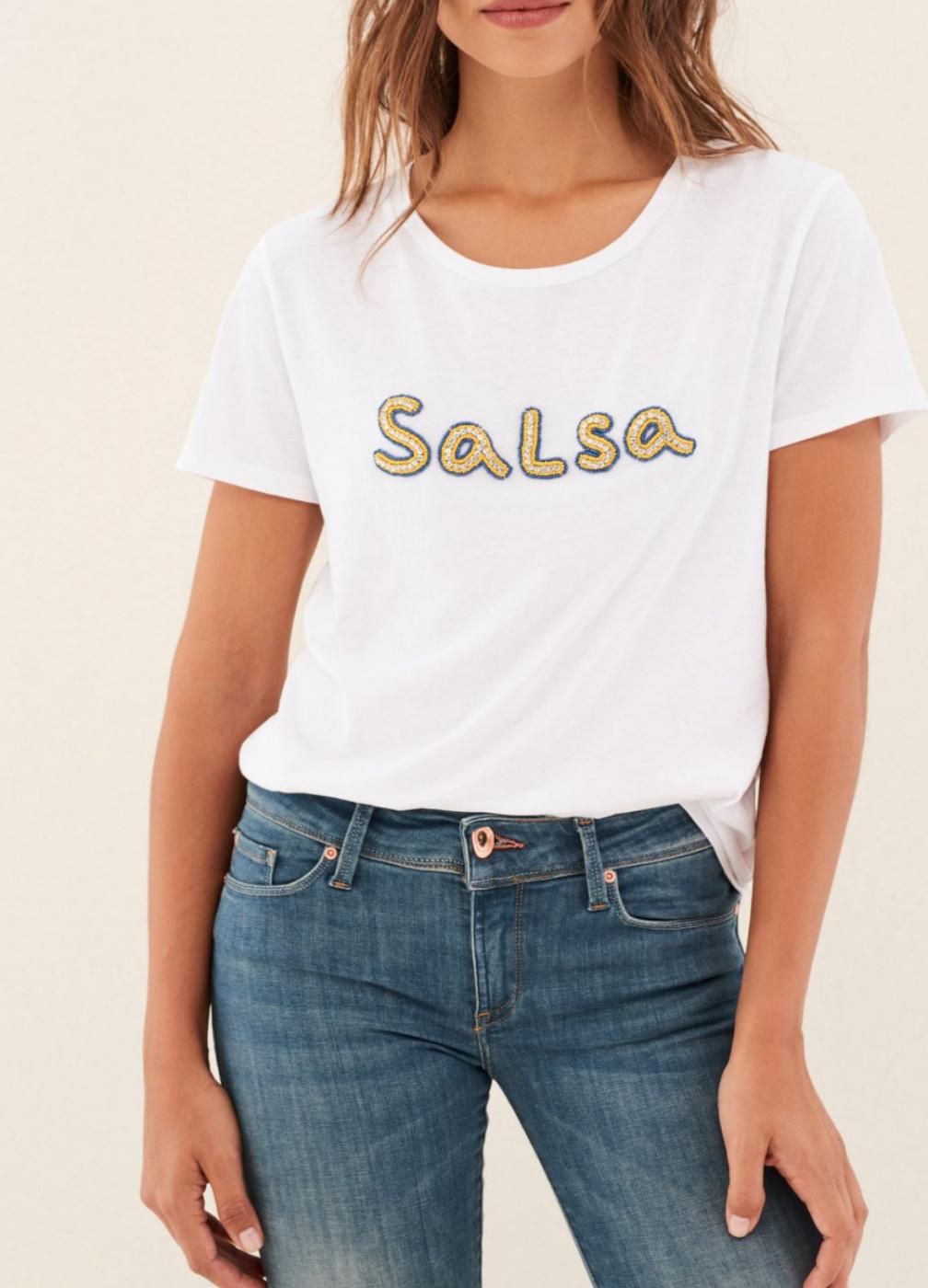 CAMISETA LOGO SALSA DE ALGODON CON ABALORIOS-V