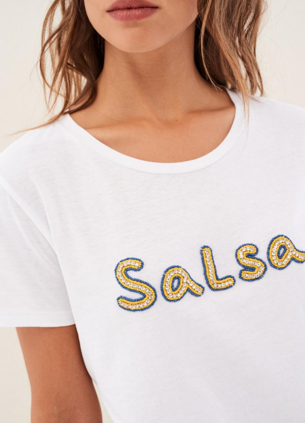 CAMISETA LOGO SALSA DE ALGODON CON ABALORIOS-V