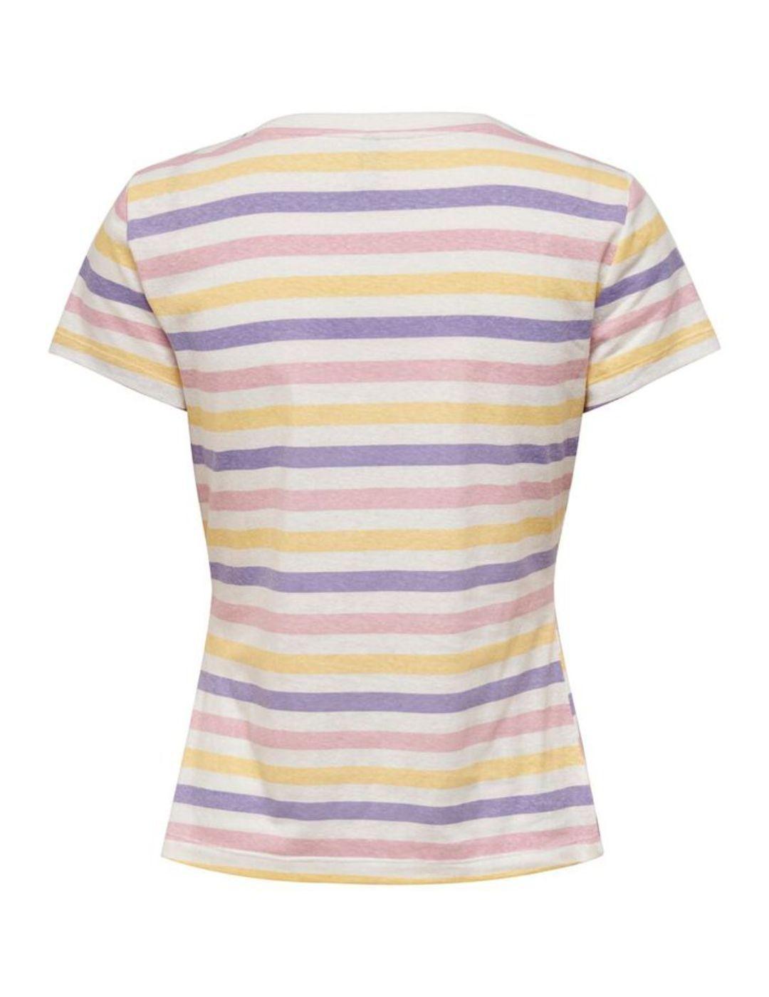 Camiseta Only Edna rayas vio/rosa/amarillo mujer-a