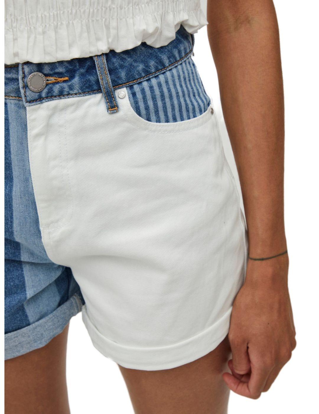 Shorts Vila Nicala denim azul y blanco de mujer-b