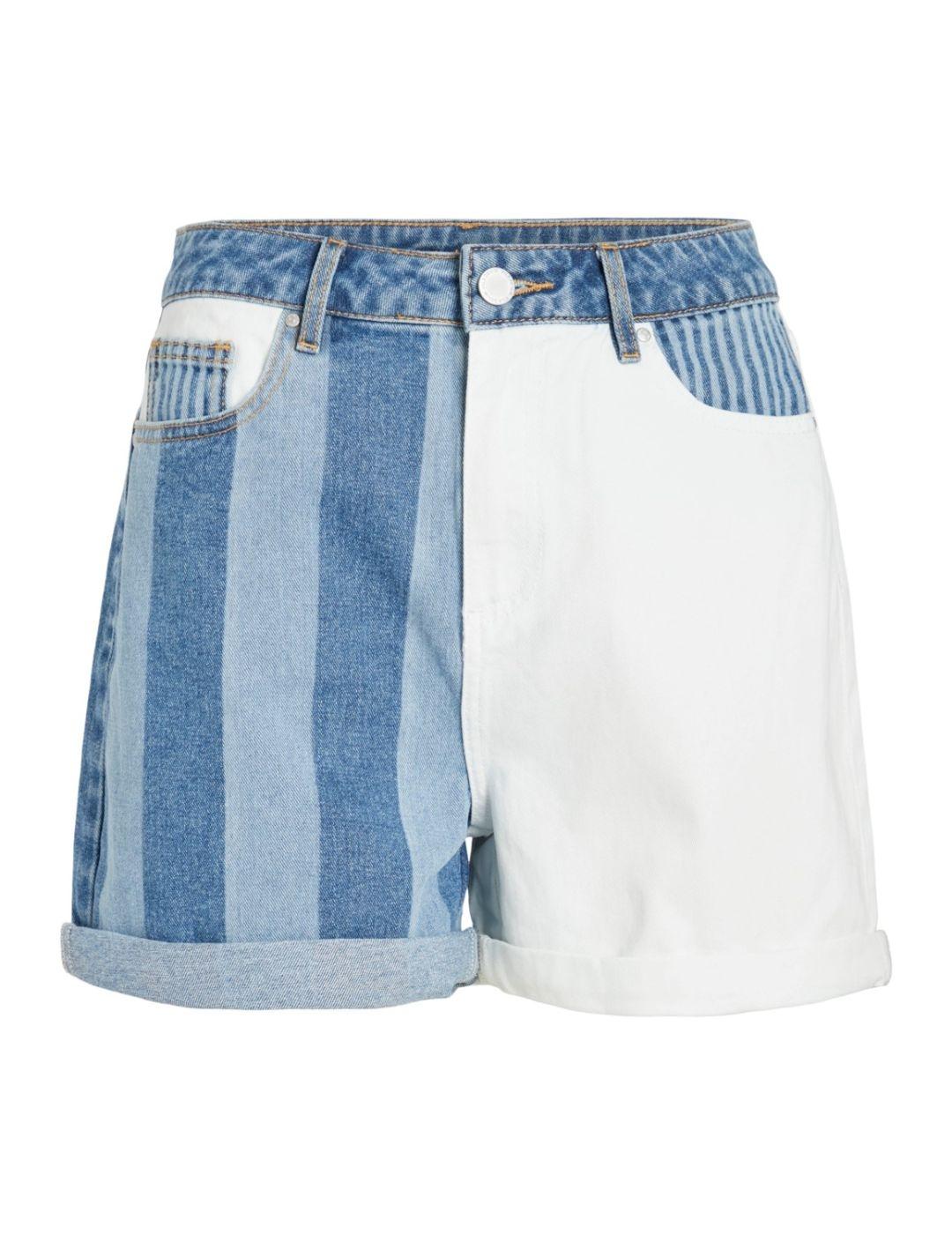 Shorts Vila Nicala denim azul y blanco de mujer-b