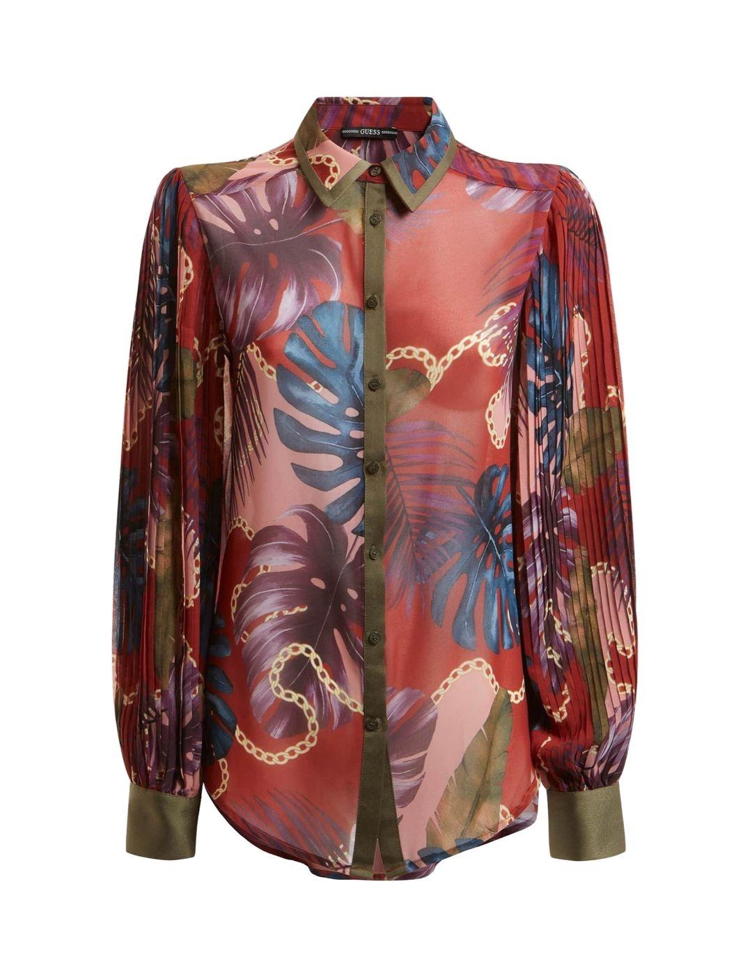 Blusa Guess Lorena estampado botanico y cadenas para mujer