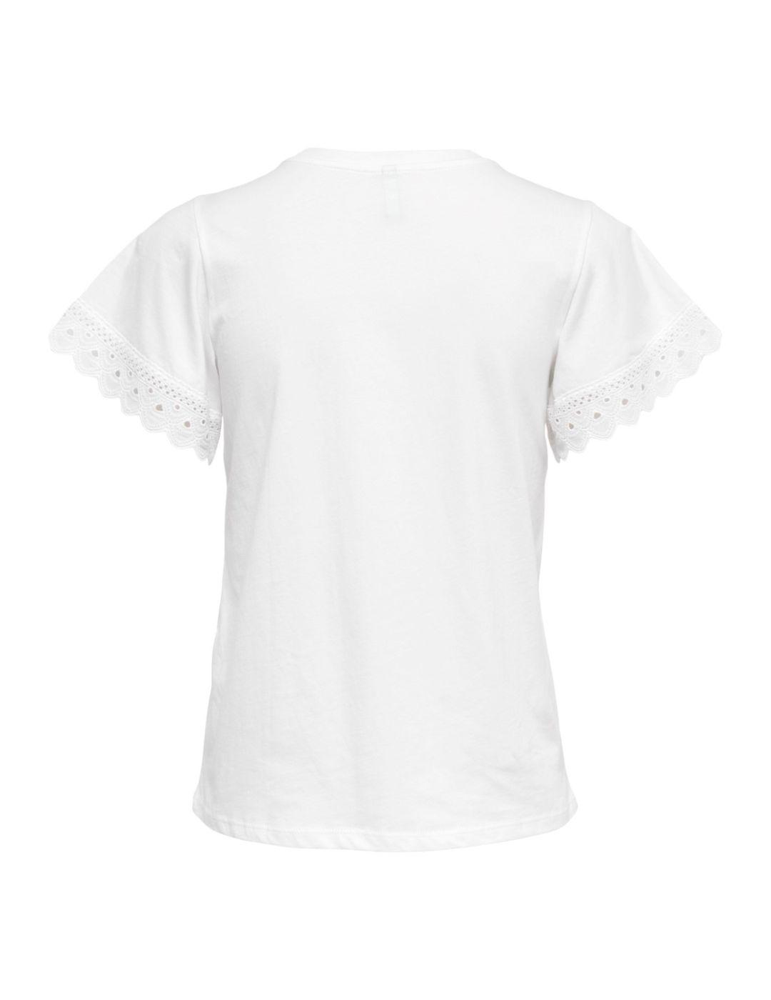 Camiseta Only Tea blanca bordado manga de mujer -b