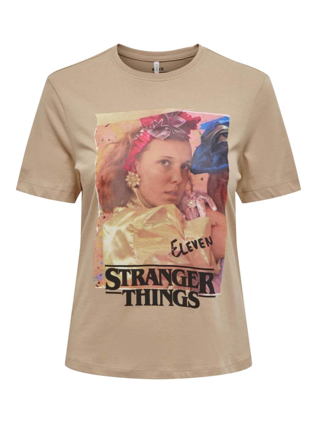Camiseta Only Stranger Things beige para mujer-b