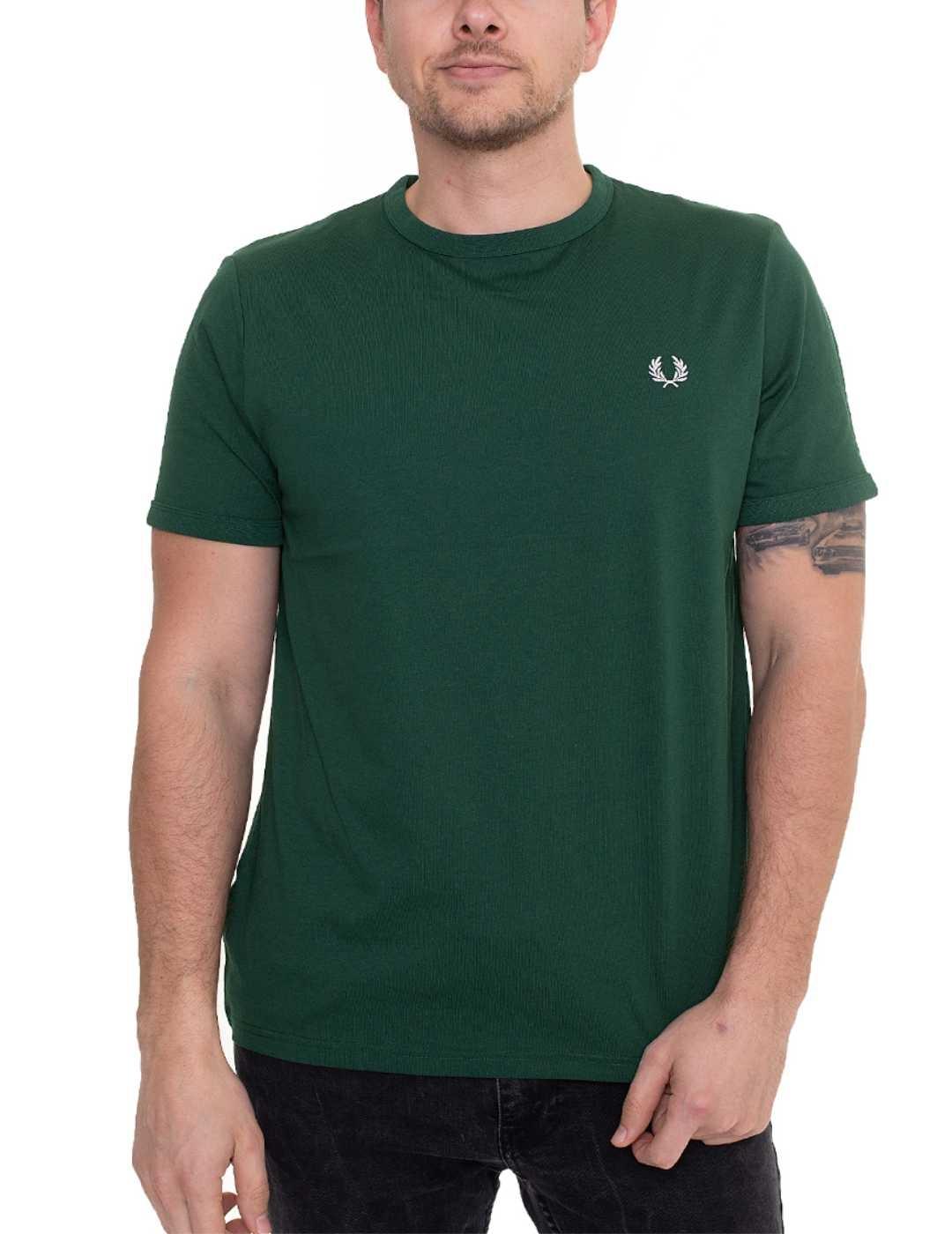 Camiseta Fred Perry verde logo blanco de hombre-b