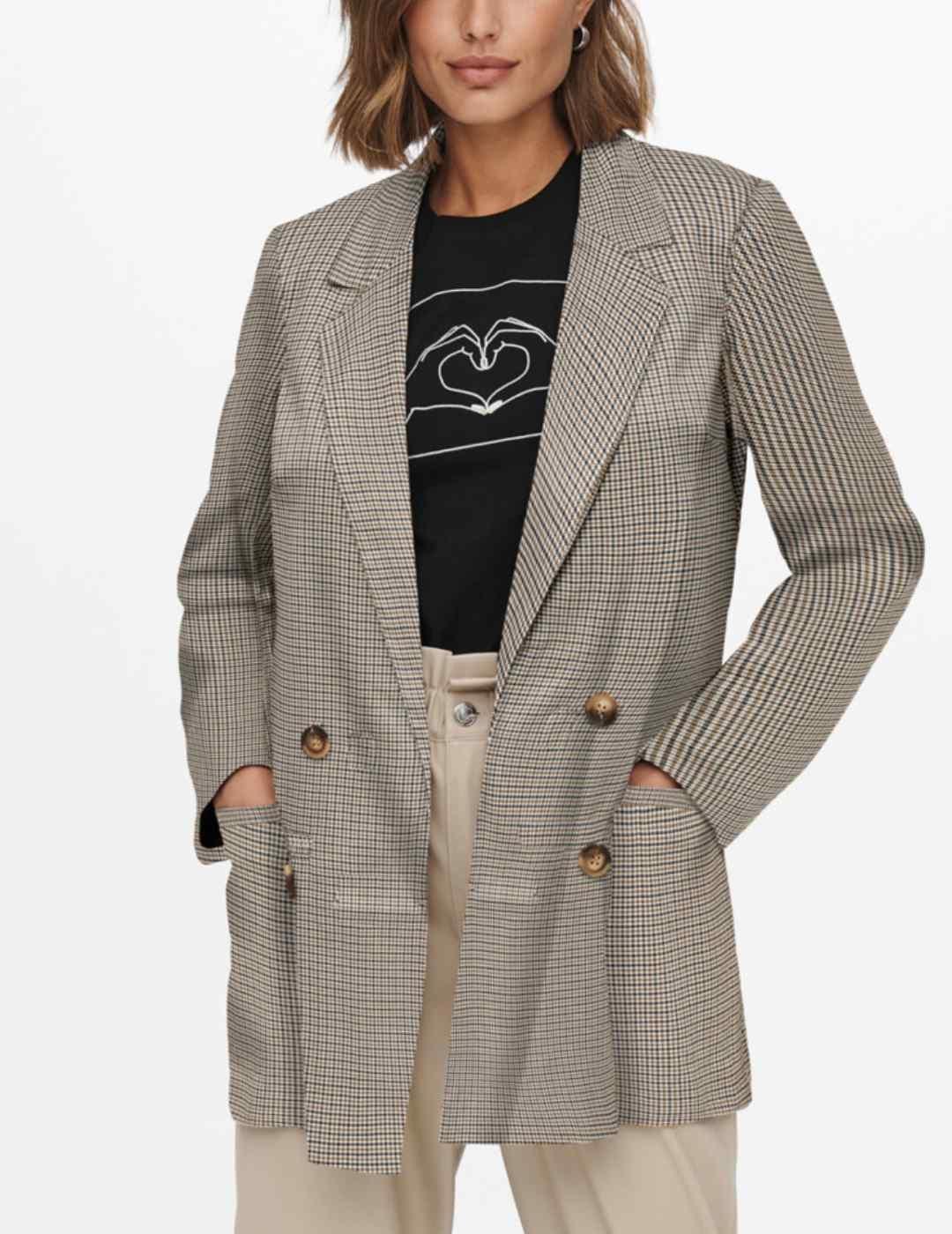 Blazer Only Dita gris/marrón cuadros para mujer -b