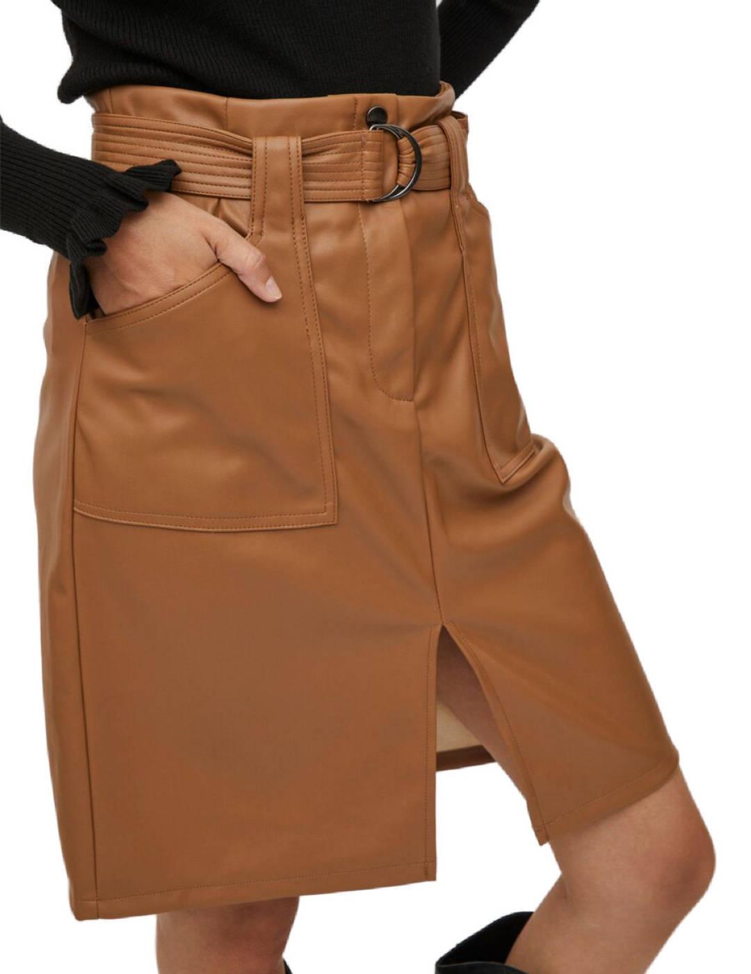 Falda Vila Pen midi polipiel camel de mujer-b