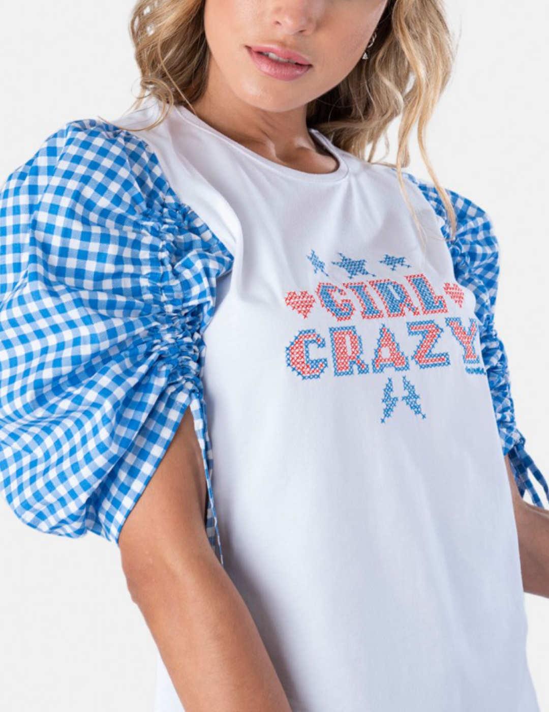 Camiseta Animosa Girl Crazy blanca para mujer -b