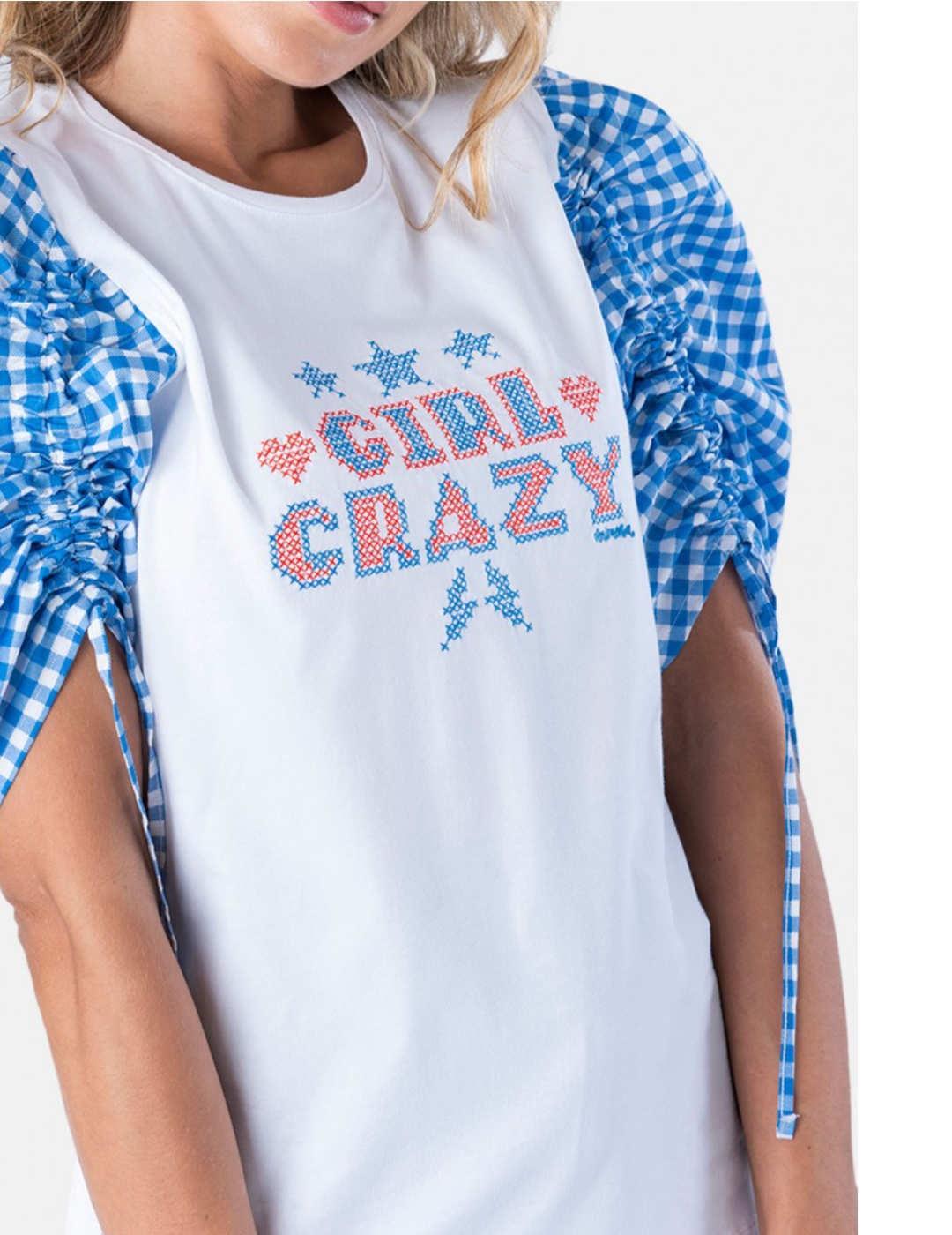 Camiseta Animosa Girl Crazy blanca para mujer -b